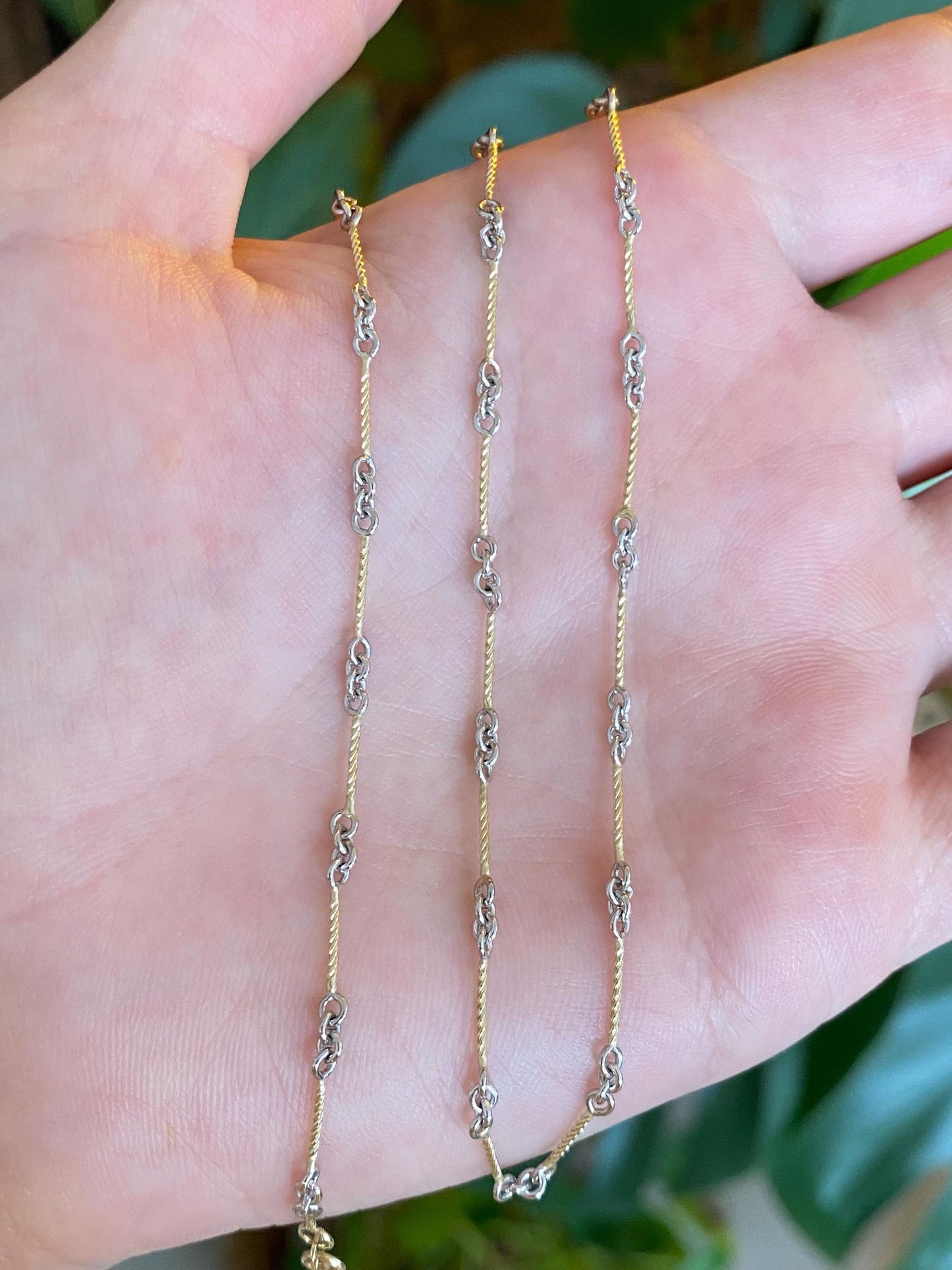 Solid 14k White & Yellow Gold Twisted Link Chain Necklace - 15 inches