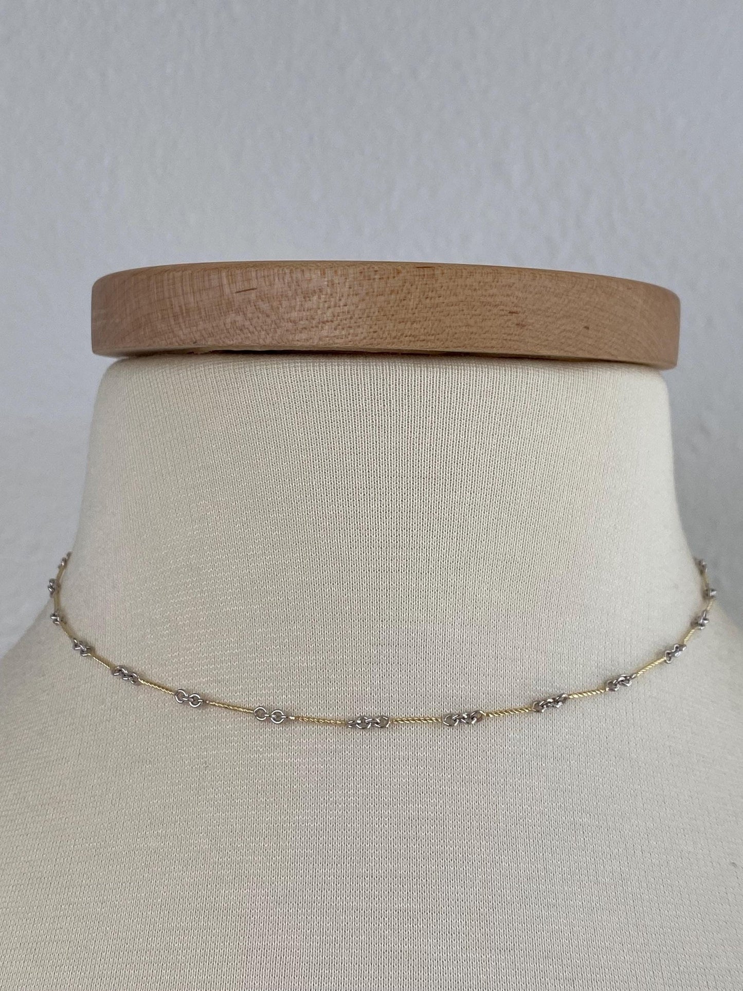 Solid 14k White & Yellow Gold Twisted Link Chain Necklace - 15 inches