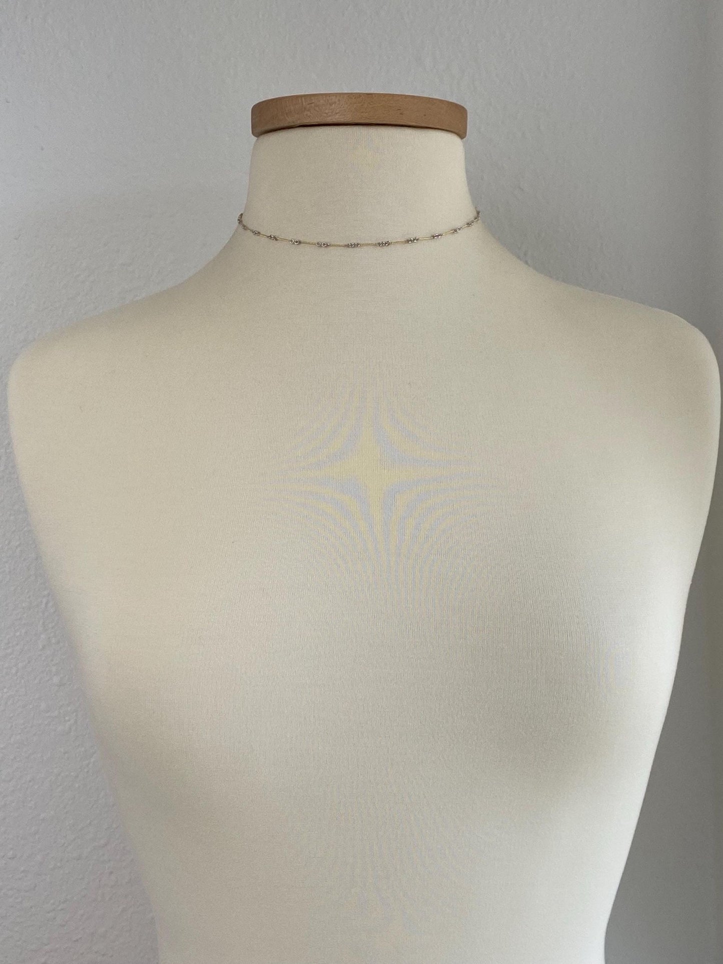 Solid 14k White & Yellow Gold Twisted Link Chain Necklace - 15 inches
