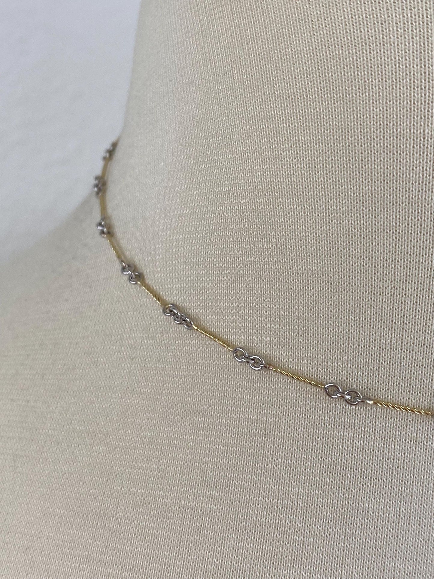 Solid 14k White & Yellow Gold Twisted Link Chain Necklace - 15 inches