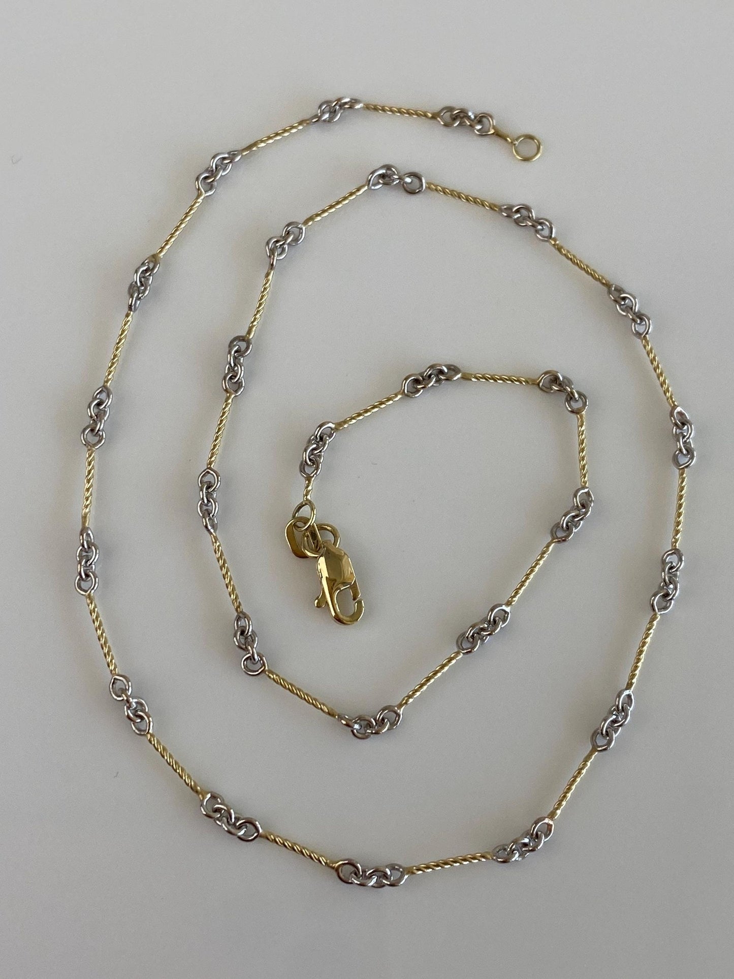 Solid 14k White & Yellow Gold Twisted Link Chain Necklace - 15 inches