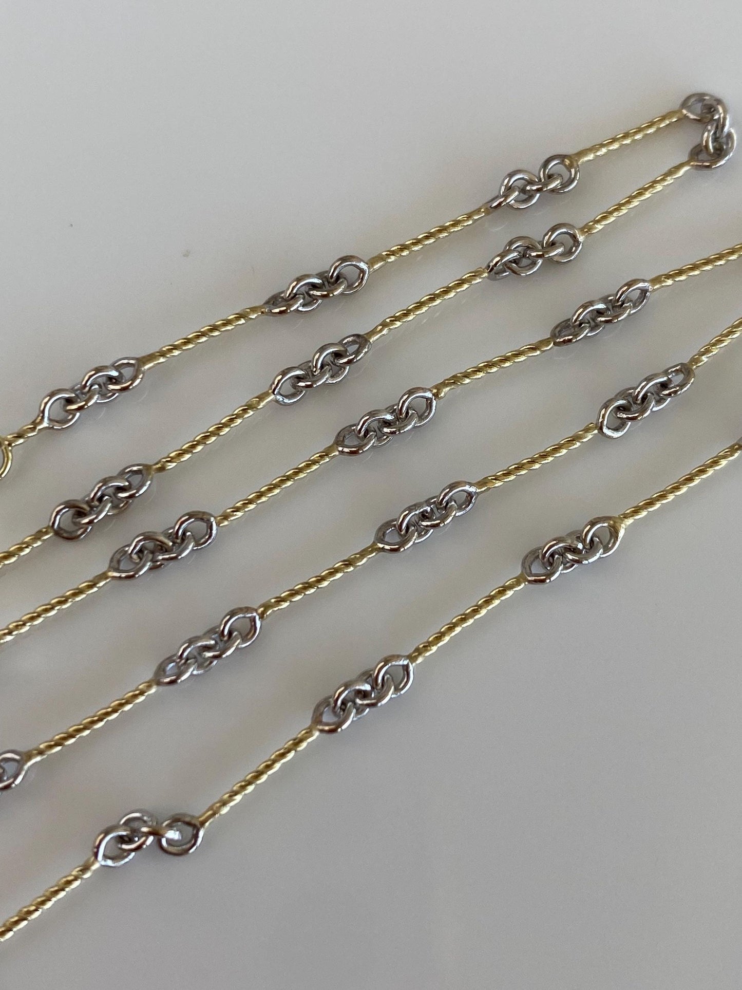 Solid 14k White & Yellow Gold Twisted Link Chain Necklace - 15 inches