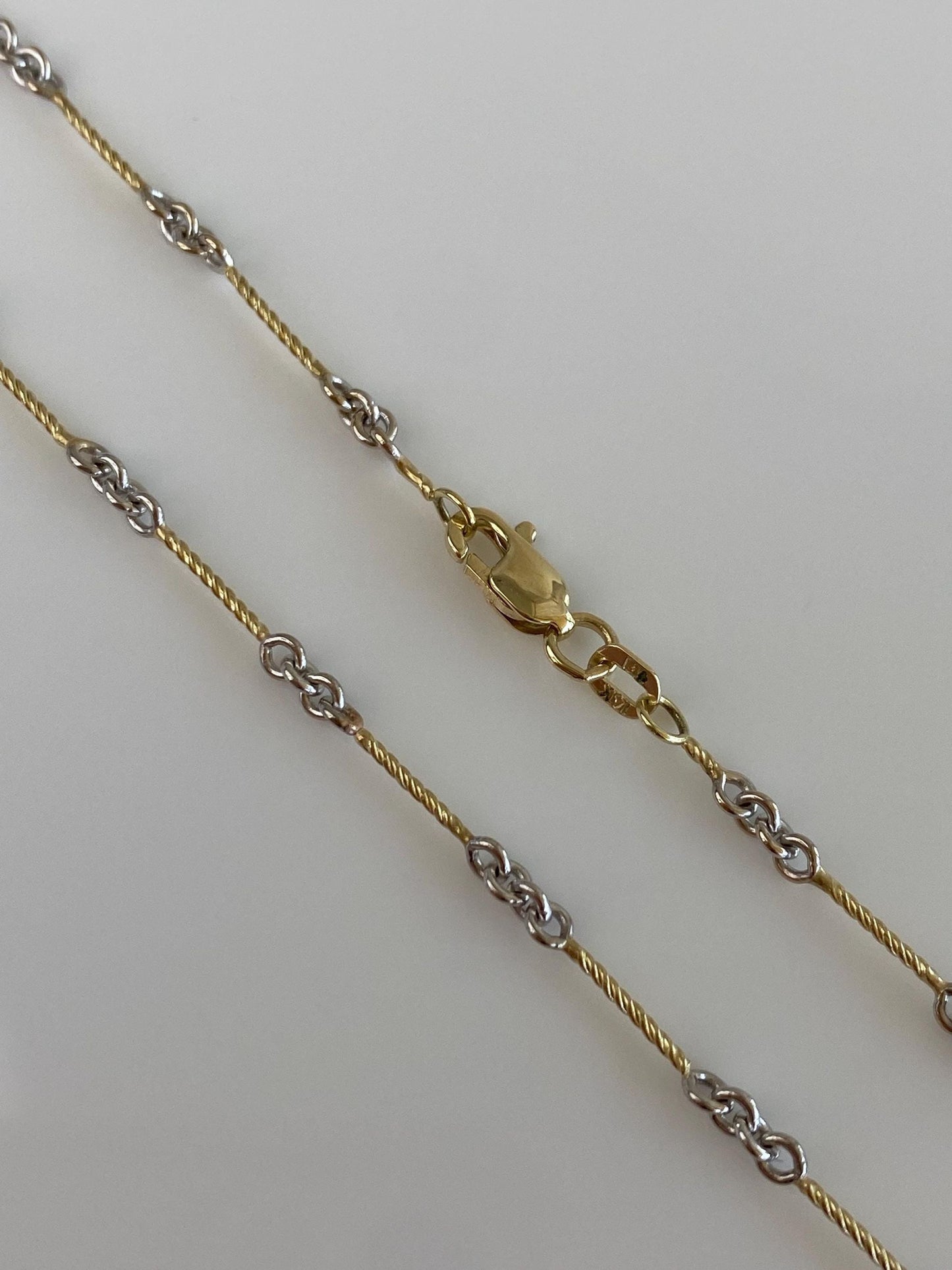 Solid 14k White & Yellow Gold Twisted Link Chain Necklace - 15 inches