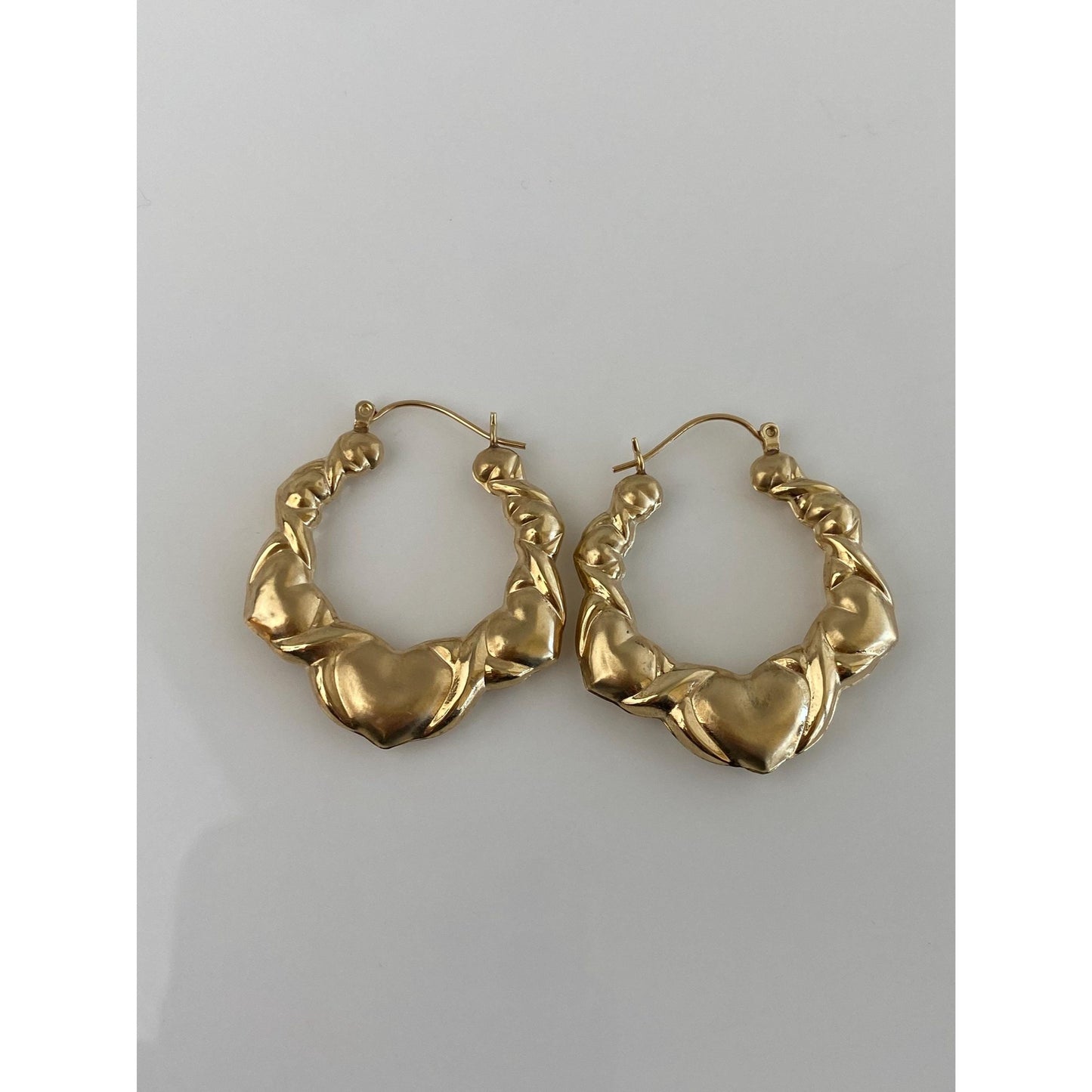 Vintage 14k Yellow Gold Heart Hoop Earrings