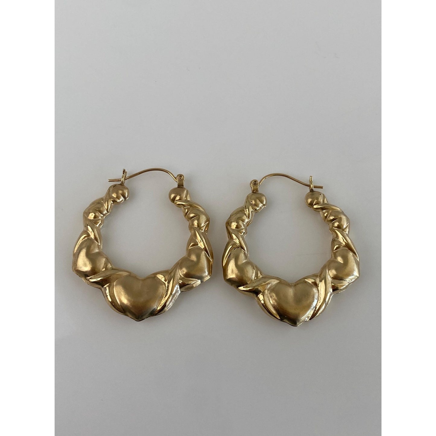 Vintage 14k Yellow Gold Heart Hoop Earrings