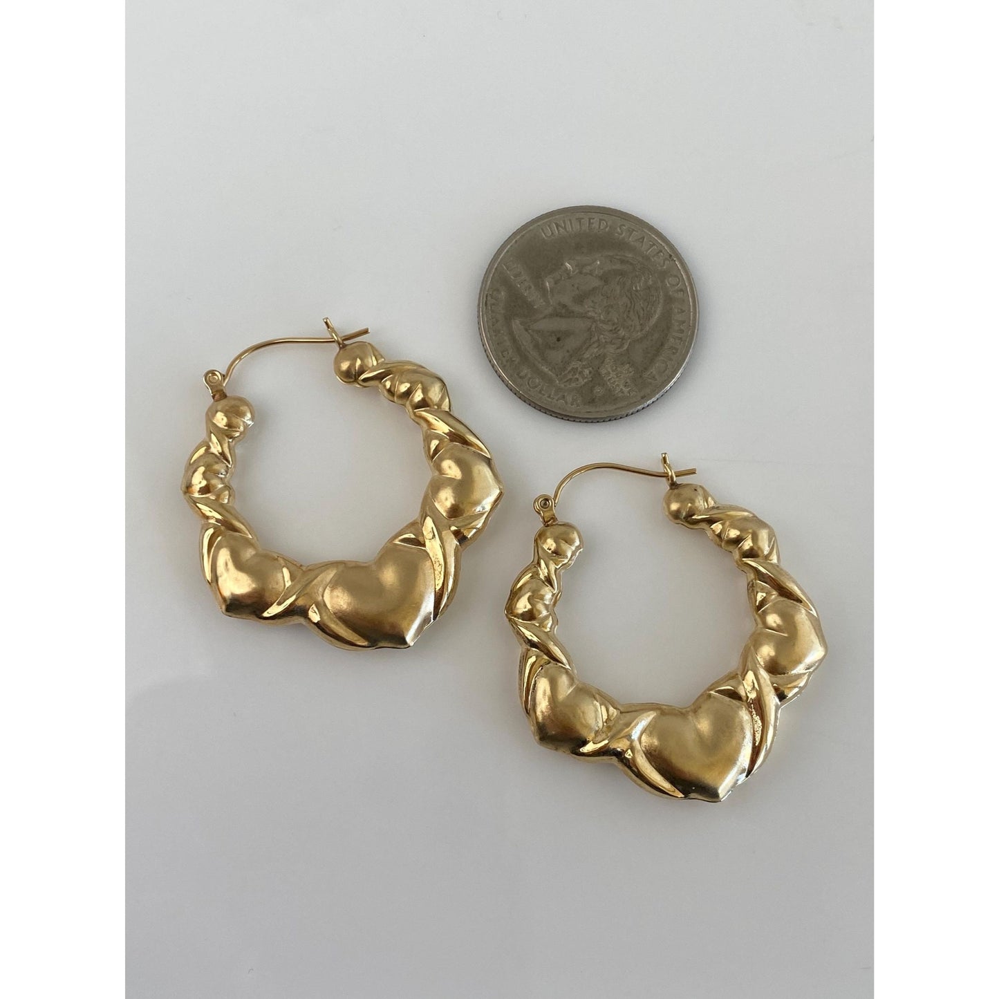 Vintage 14k Yellow Gold Heart Hoop Earrings