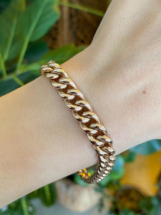 Vintage Solid 9k Rose Gold Graduated Chunky Curb Chain Bracelet - 8 inches