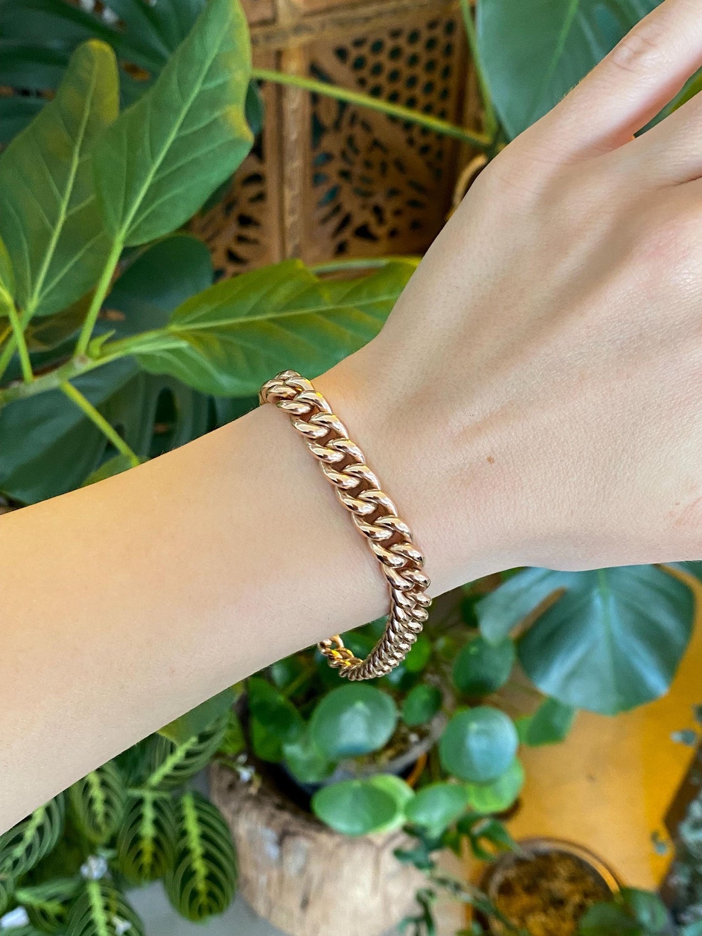 Vintage Solid 9k Rose Gold Graduated Chunky Curb Chain Bracelet - 8 inches