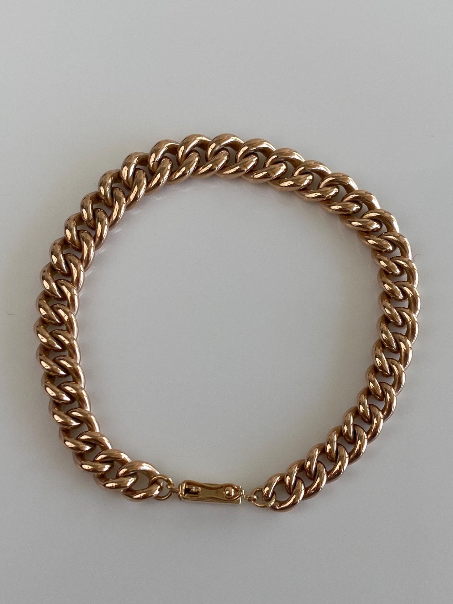 Vintage Solid 9k Rose Gold Graduated Chunky Curb Chain Bracelet - 8 inches
