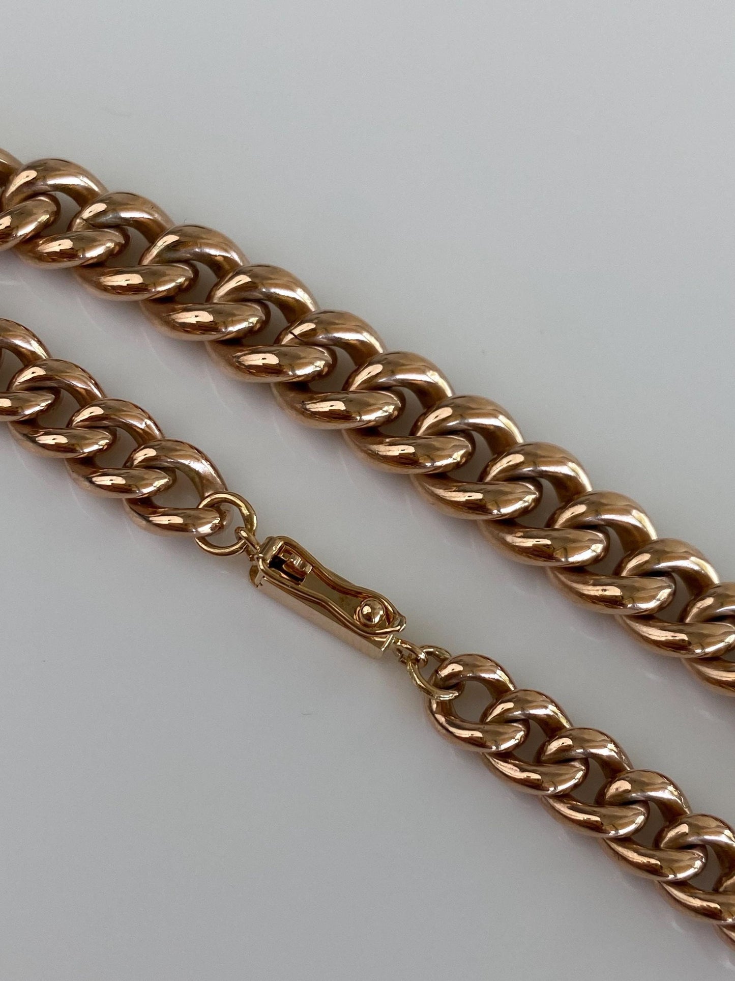 Vintage Solid 9k Rose Gold Graduated Chunky Curb Chain Bracelet - 8 inches