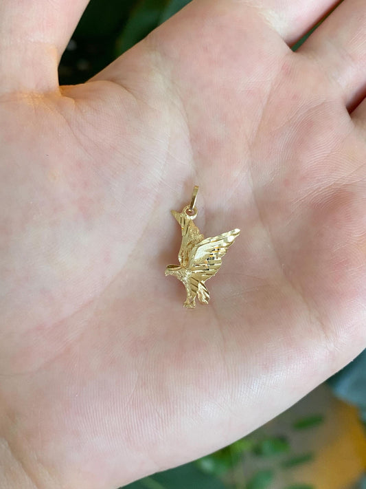 Vintage Solid 14k Yellow Gold Diamond Cut Bird Charm