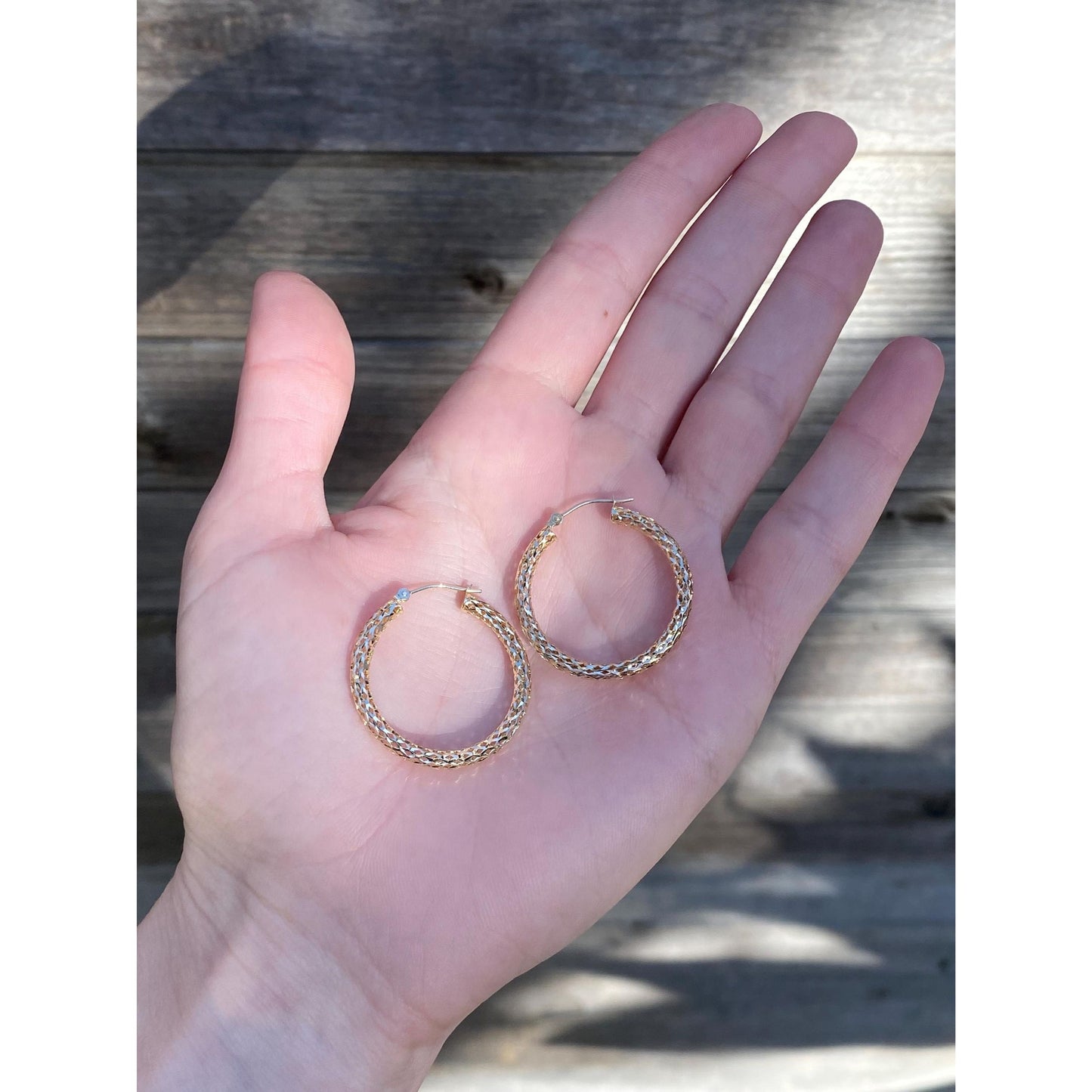 Vintage 14k Yellow Gold Diamond Cut Woven Hoop Earrings