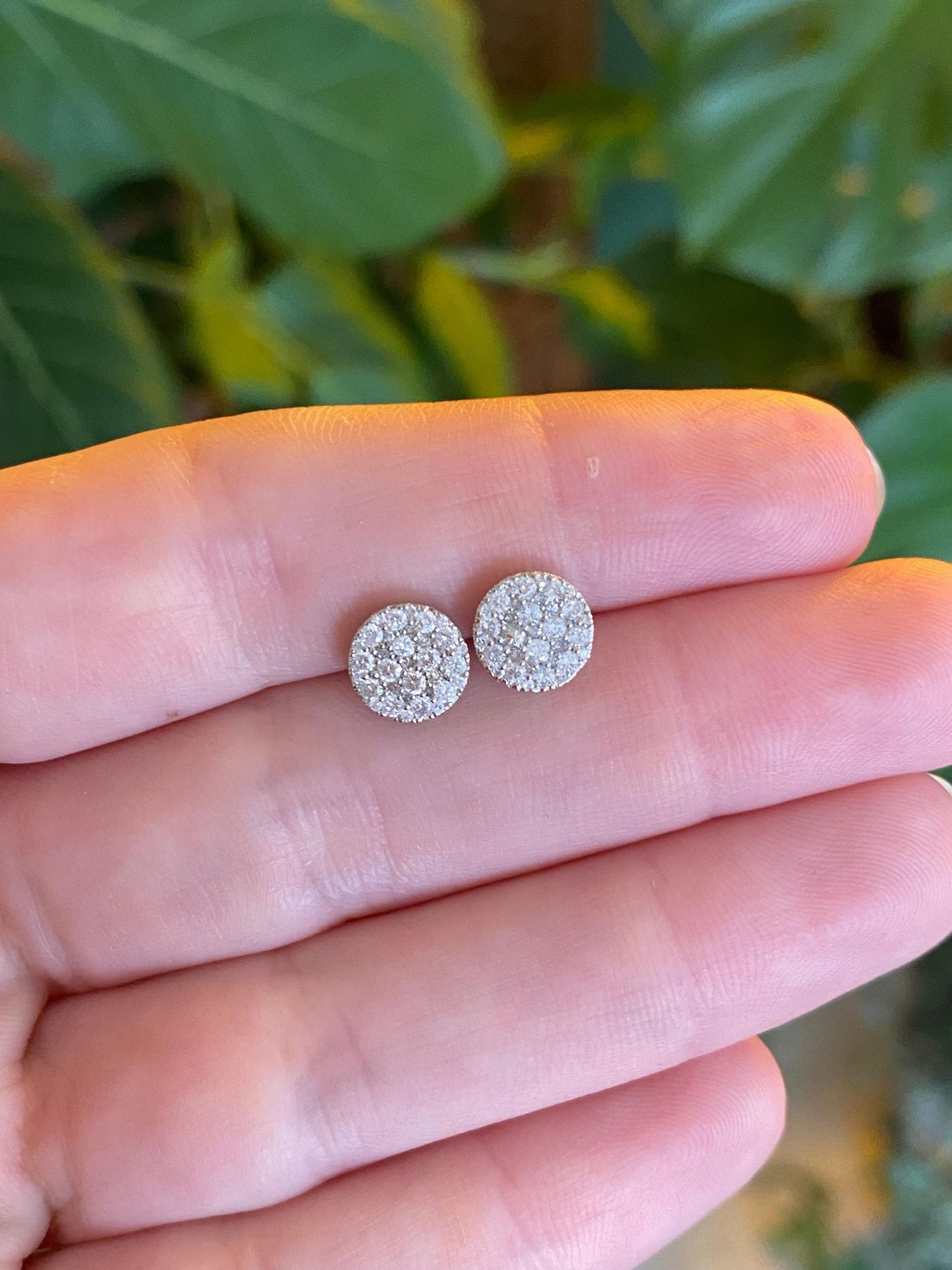 Vintage Solid 10k White Gold Diamond Cluster Stud Earrings