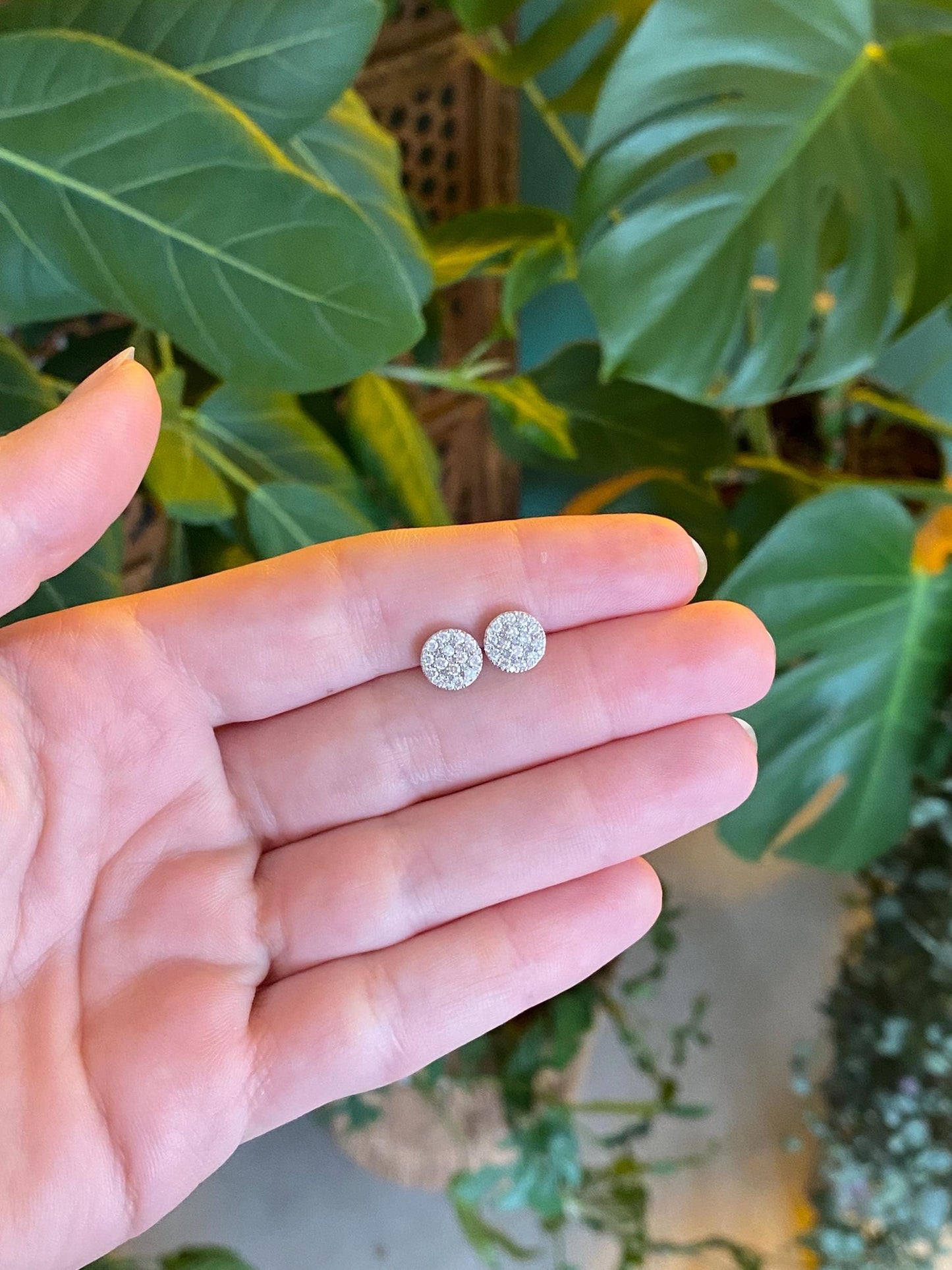 Vintage Solid 10k White Gold Diamond Cluster Stud Earrings