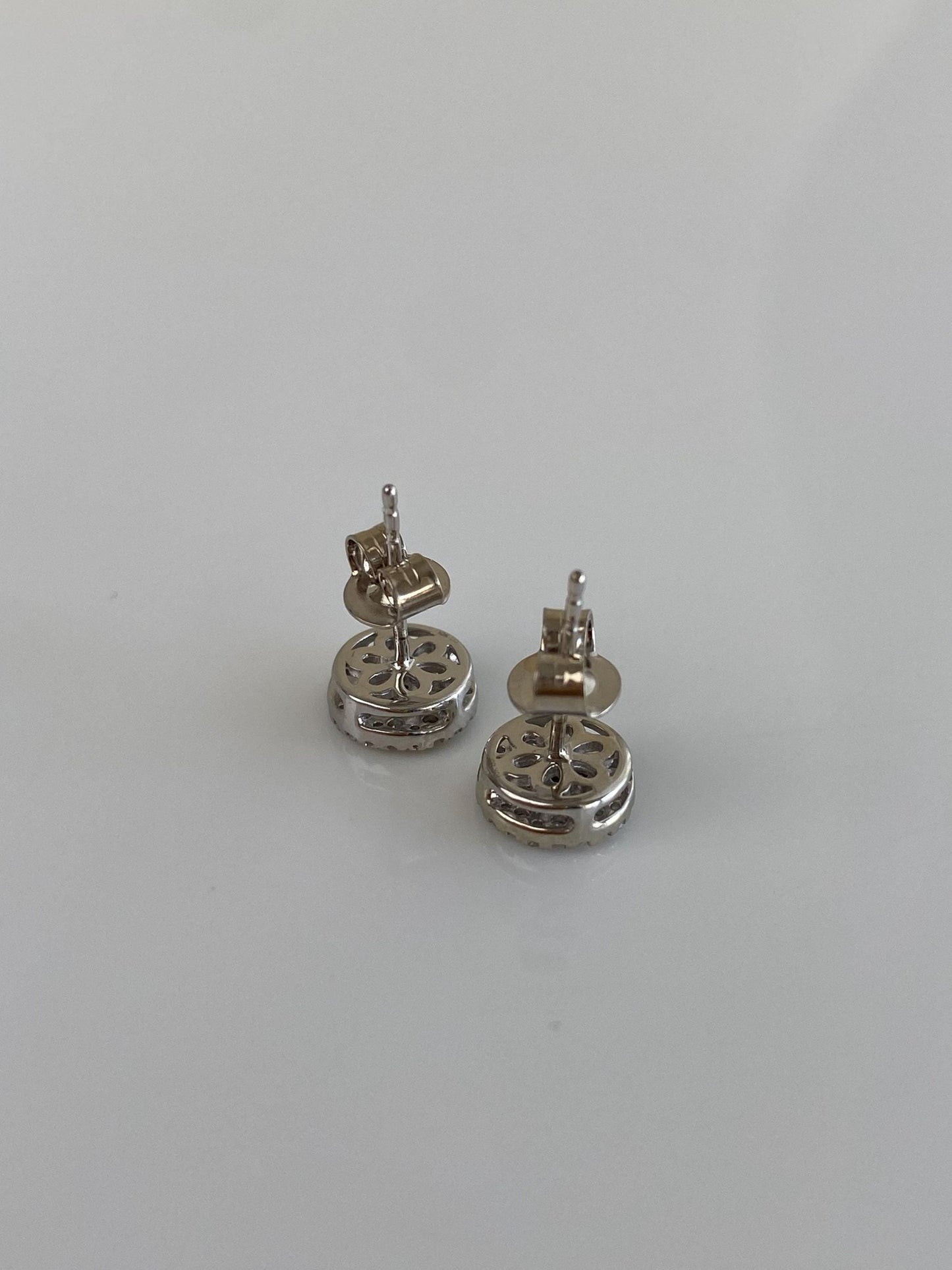 Vintage Solid 10k White Gold Diamond Cluster Stud Earrings