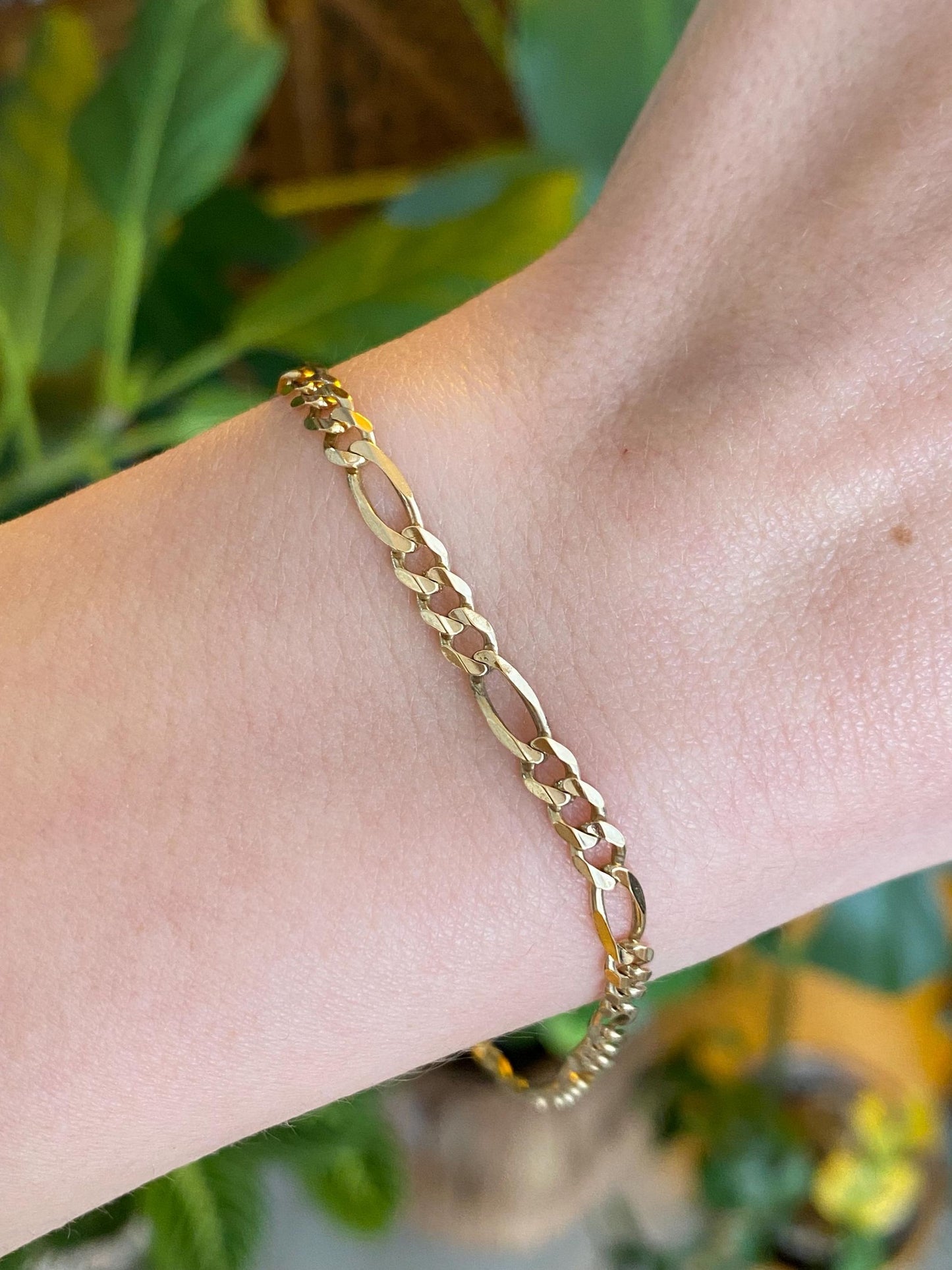Vintage Solid 10k Yellow Gold Figaro Chain Anklet - 8.25 inches