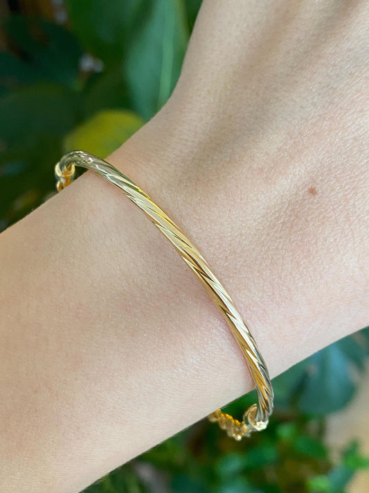 Vintage 14k Yellow Gold Twisted Tube Rope Chain Bracelet - 7 inches
