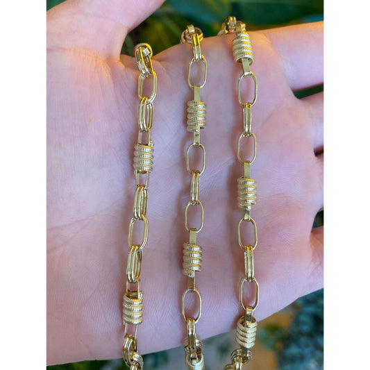 Vintage Solid 14k Yellow Gold Long Fancy Link Chain Necklace - 30.5 inches