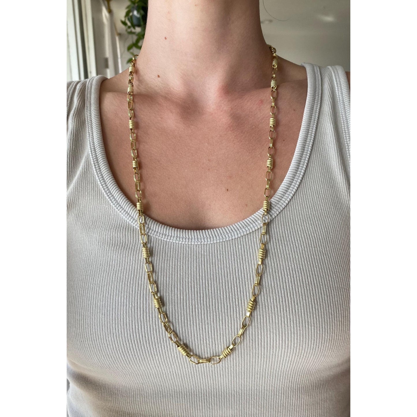 Vintage Solid 14k Yellow Gold Long Fancy Link Chain Necklace - 30.5 inches