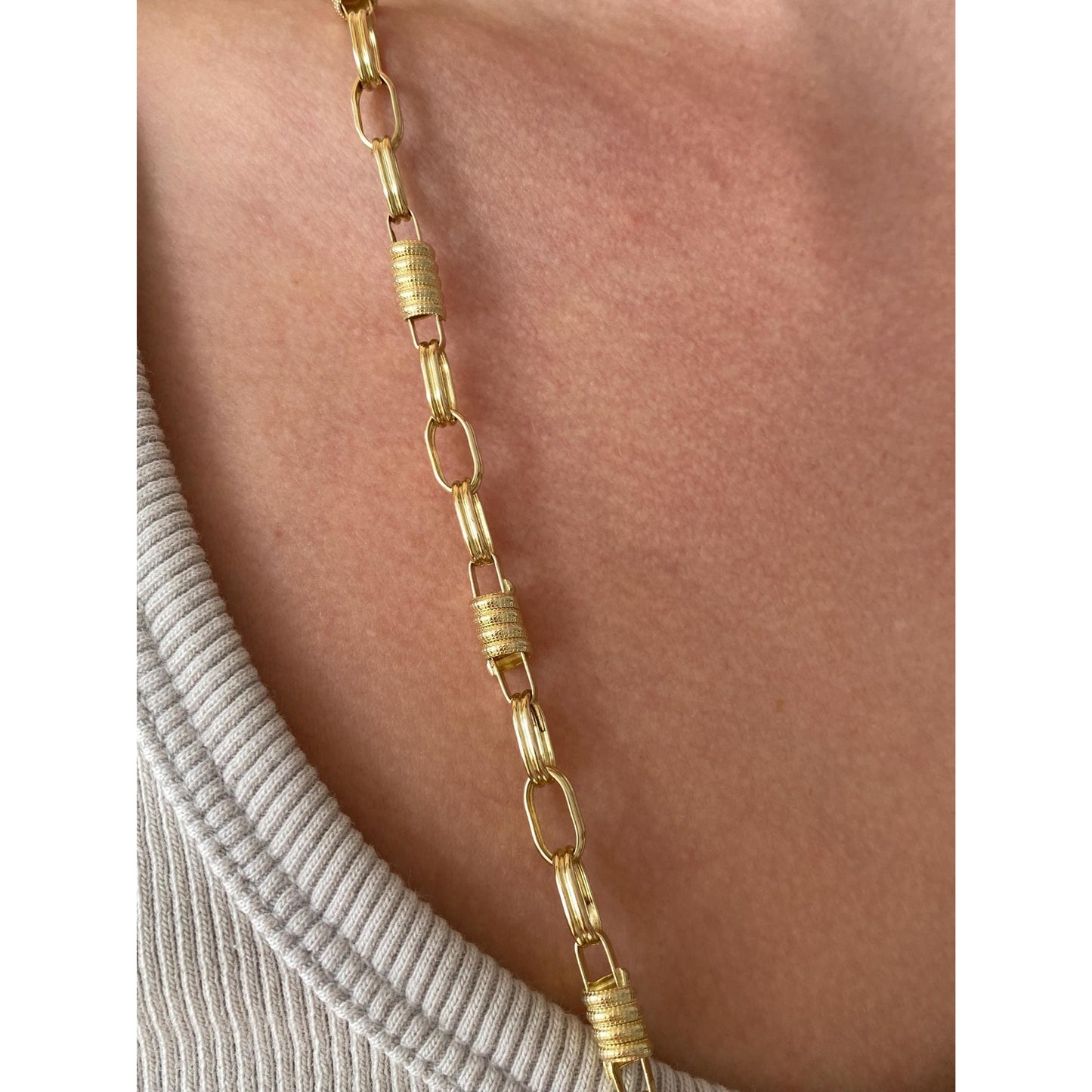 Vintage Solid 14k Yellow Gold Long Fancy Link Chain Necklace - 30.5 inches