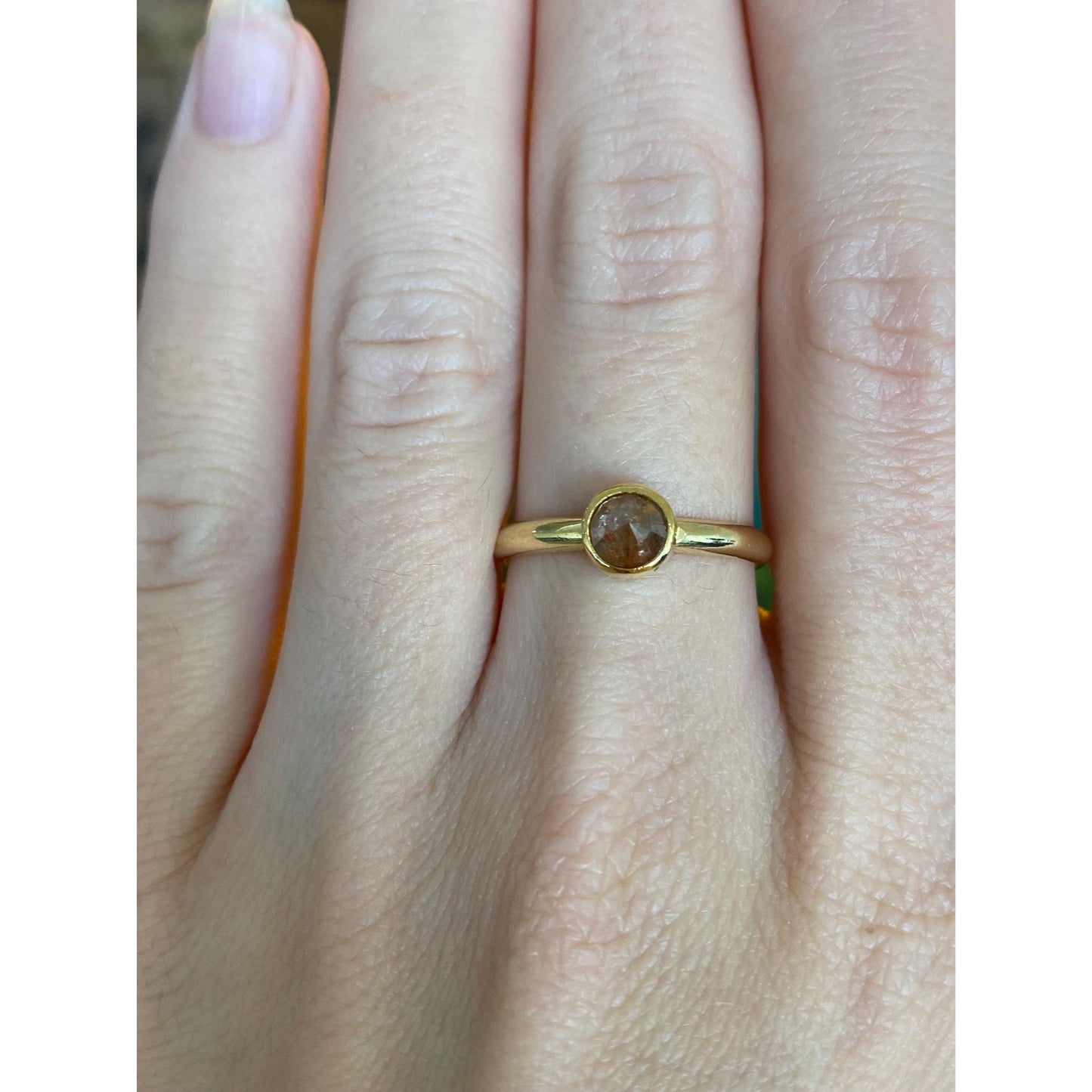 Vintage Solid 18k Yellow Gold Brown Diamond Ring - Size 6.75