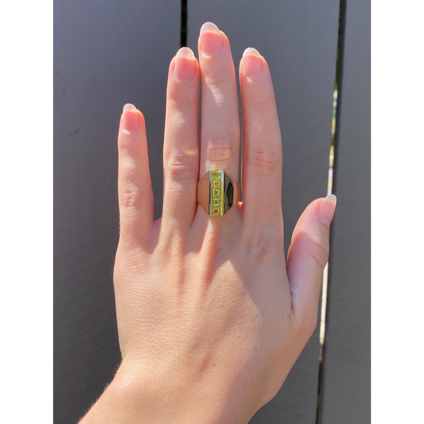 Solid 14k Yellow Gold Peridot Row Ring - Size 7