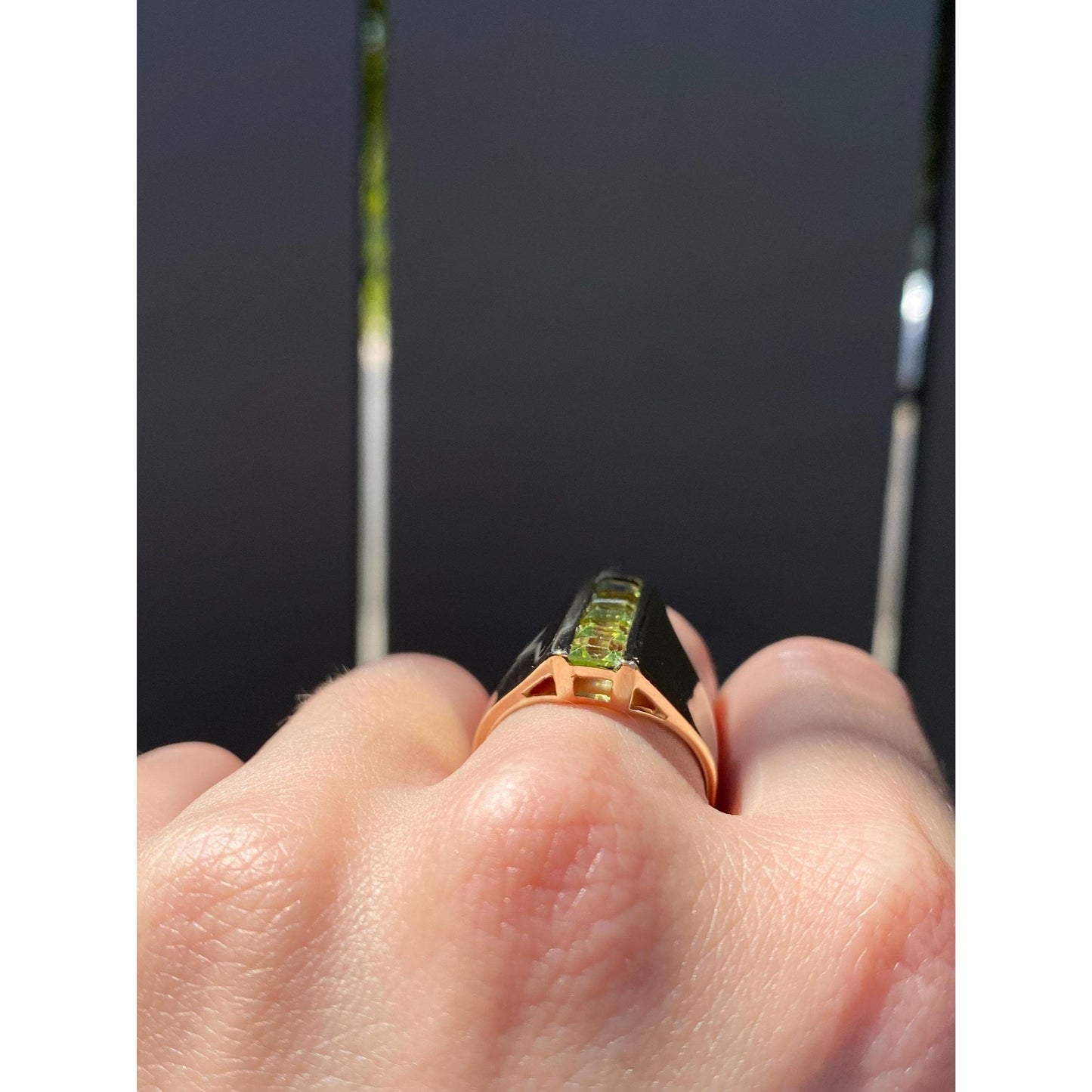 Solid 14k Yellow Gold Peridot Row Ring - Size 7