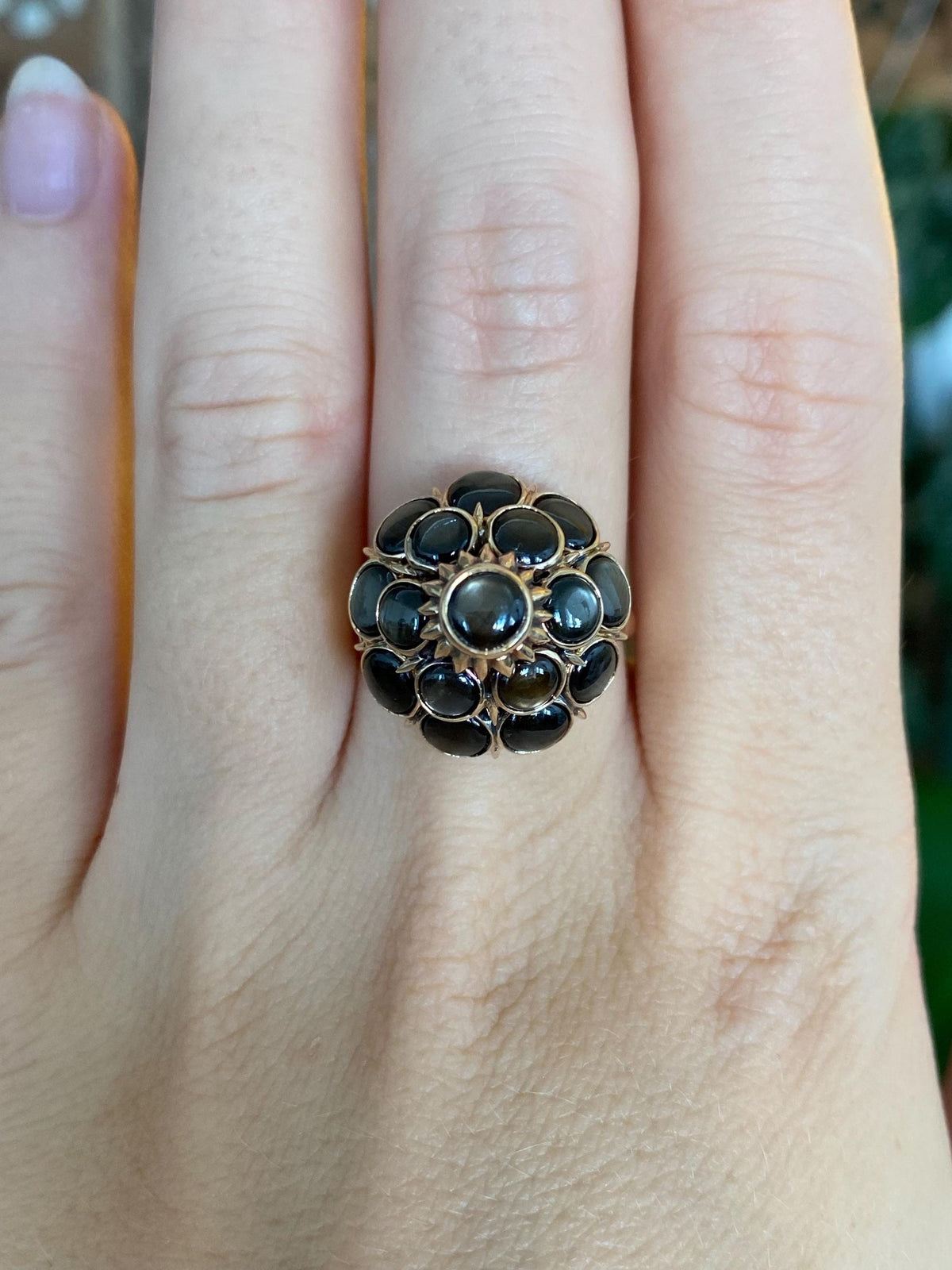Vintage Solid 14k Yellow Gold Star Sapphire Cluster Ring - Size 7.75