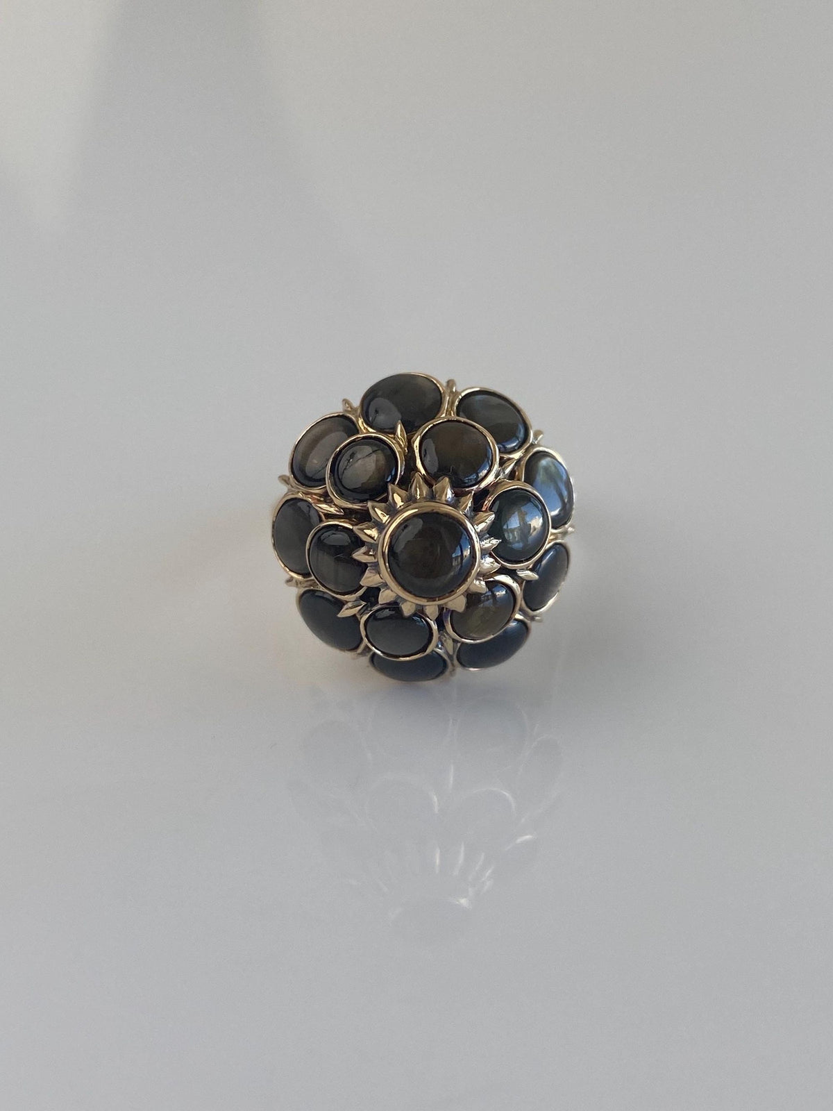 Vintage Solid 14k Yellow Gold Star Sapphire Cluster Ring - Size 7.75