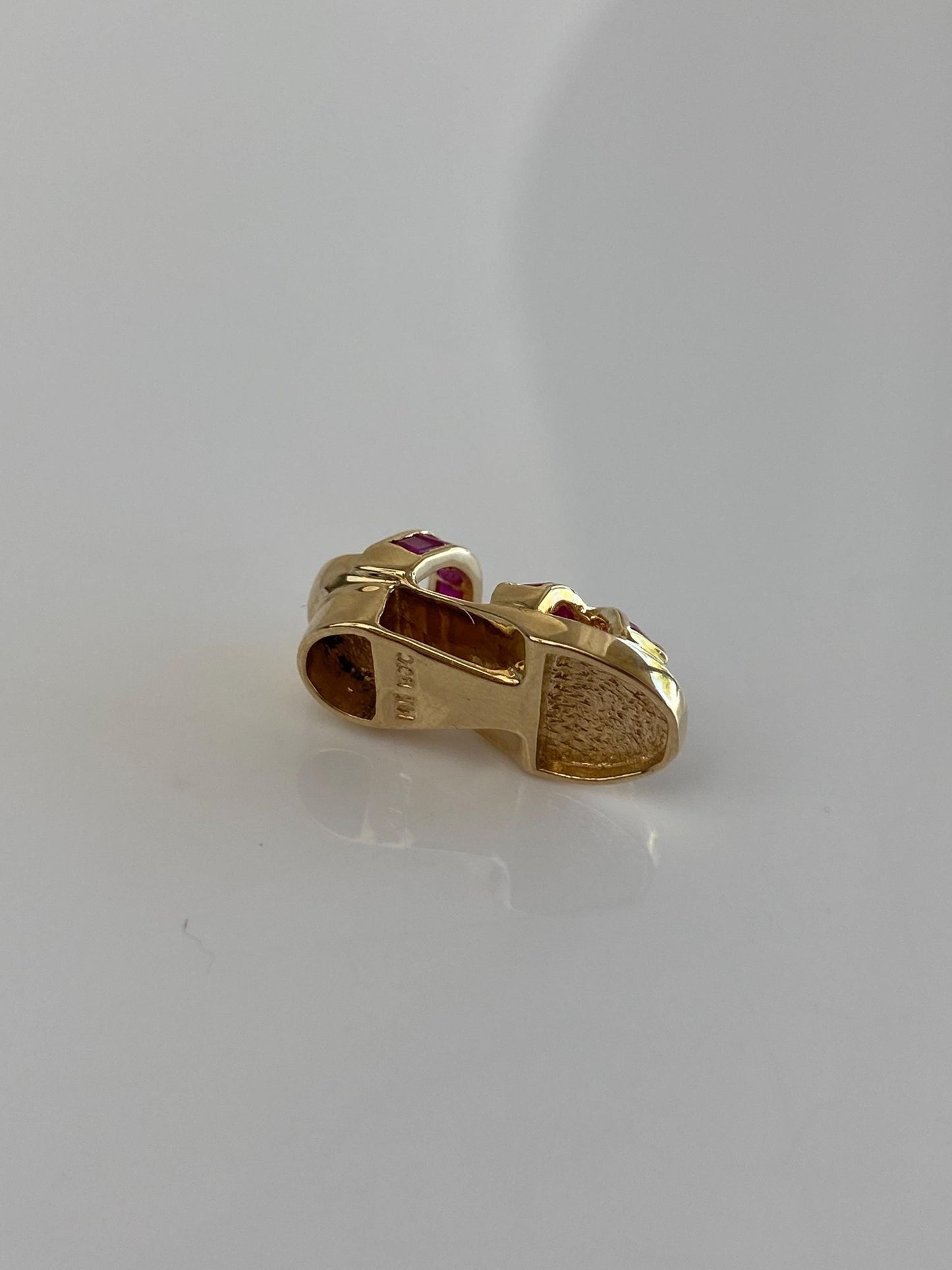 Vintage Solid 14k Yellow Gold Diamond Pink Sapphire Shoe Charm