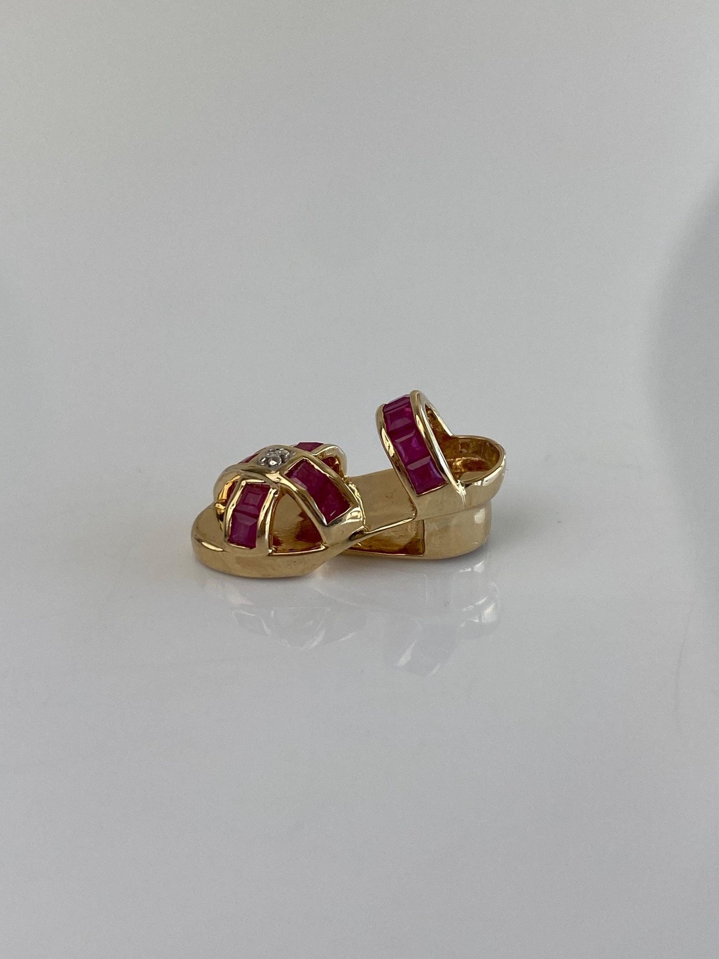 Vintage Solid 14k Yellow Gold Diamond Pink Sapphire Shoe Charm