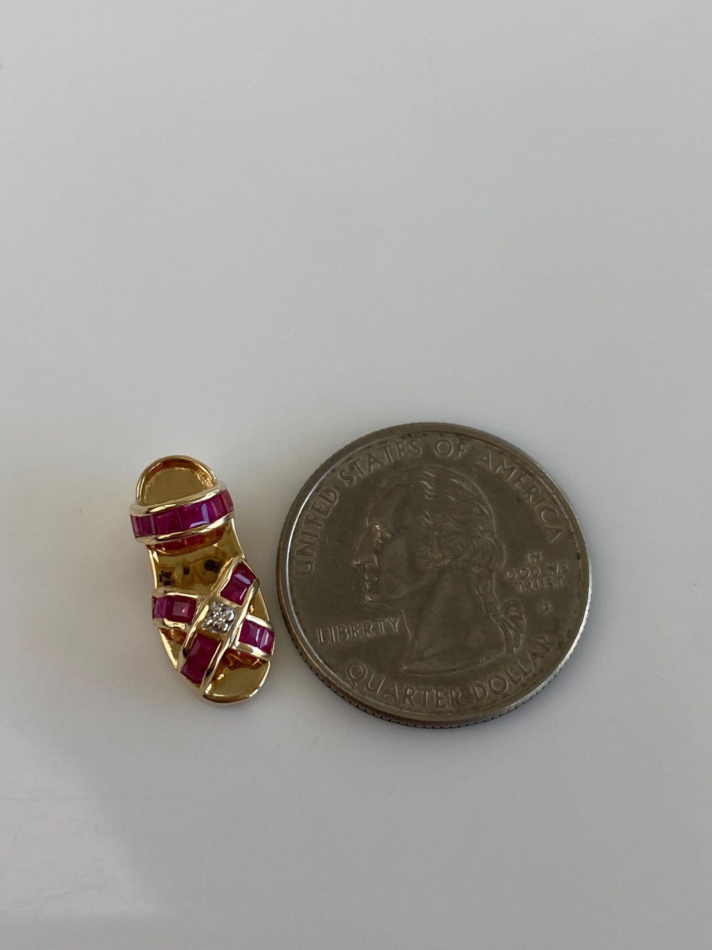 Vintage Solid 14k Yellow Gold Diamond Pink Sapphire Shoe Charm