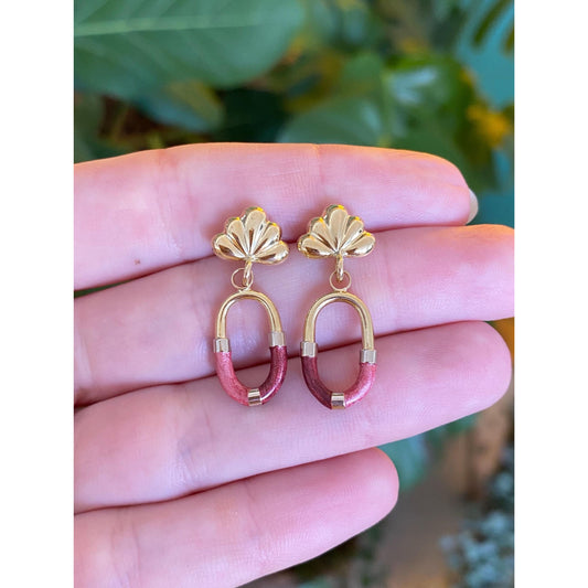 Vintage Solid 18k Yellow Gold Enamel Hoops Scalloped Stud Earrings