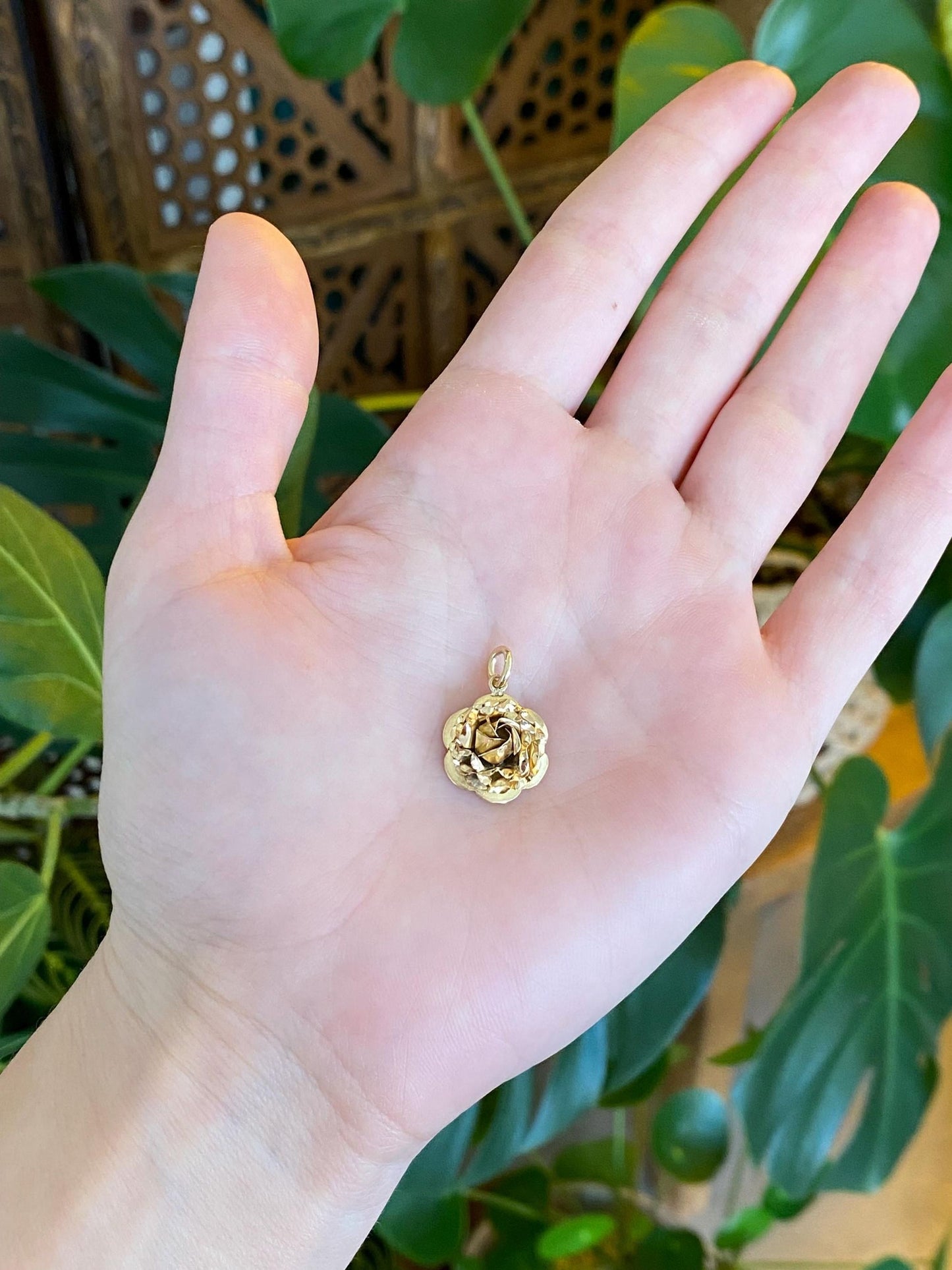 Vintage Solid 14k Yellow Gold Rose Charm
