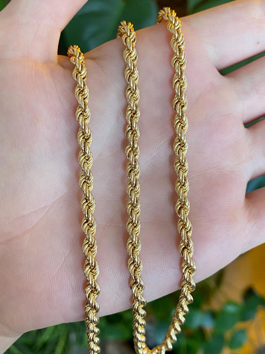 Vintage 14k Yellow Gold Long Rope Chain Necklace - 27 inches