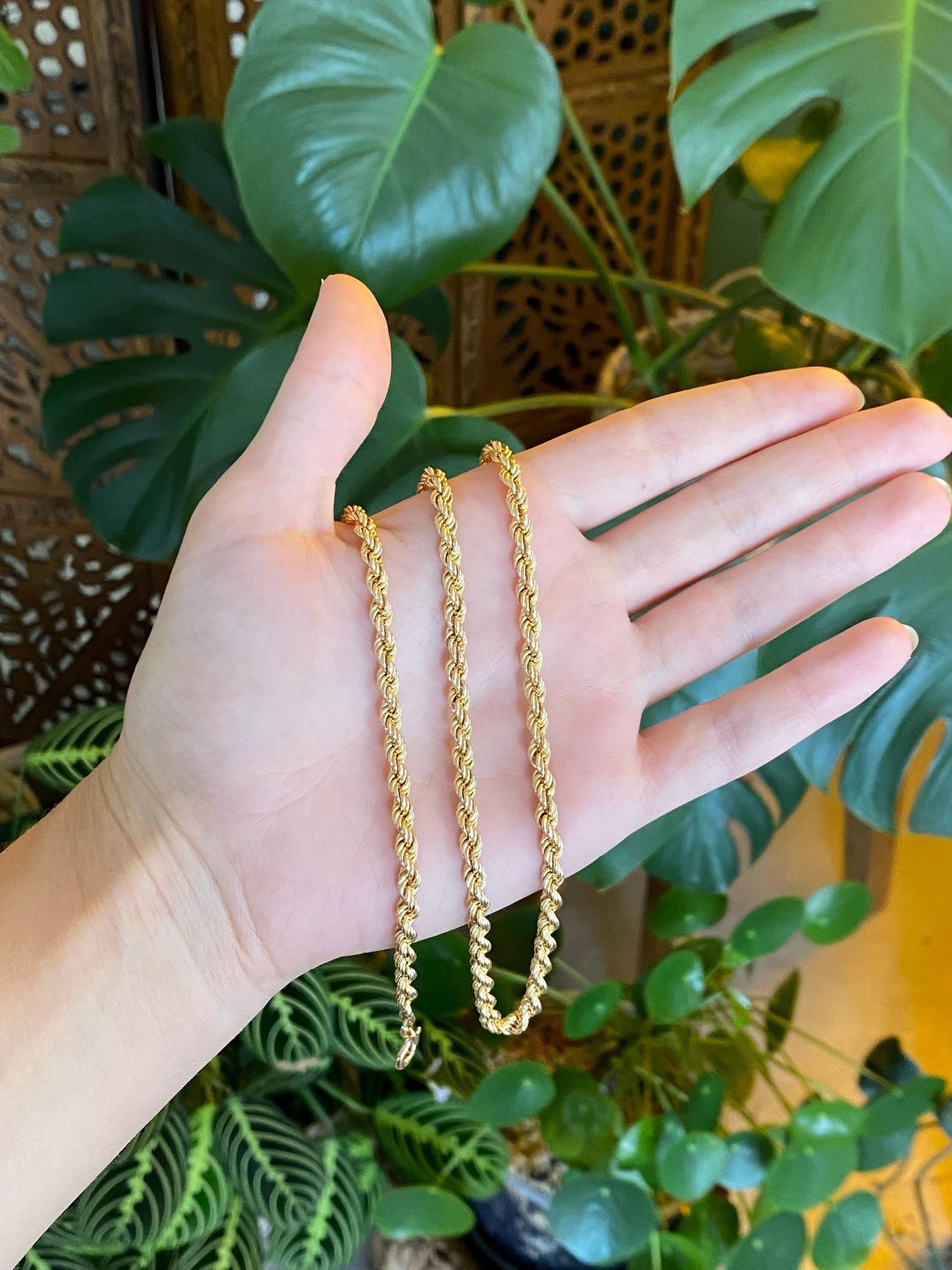 Vintage 14k Yellow Gold Long Rope Chain Necklace - 27 inches