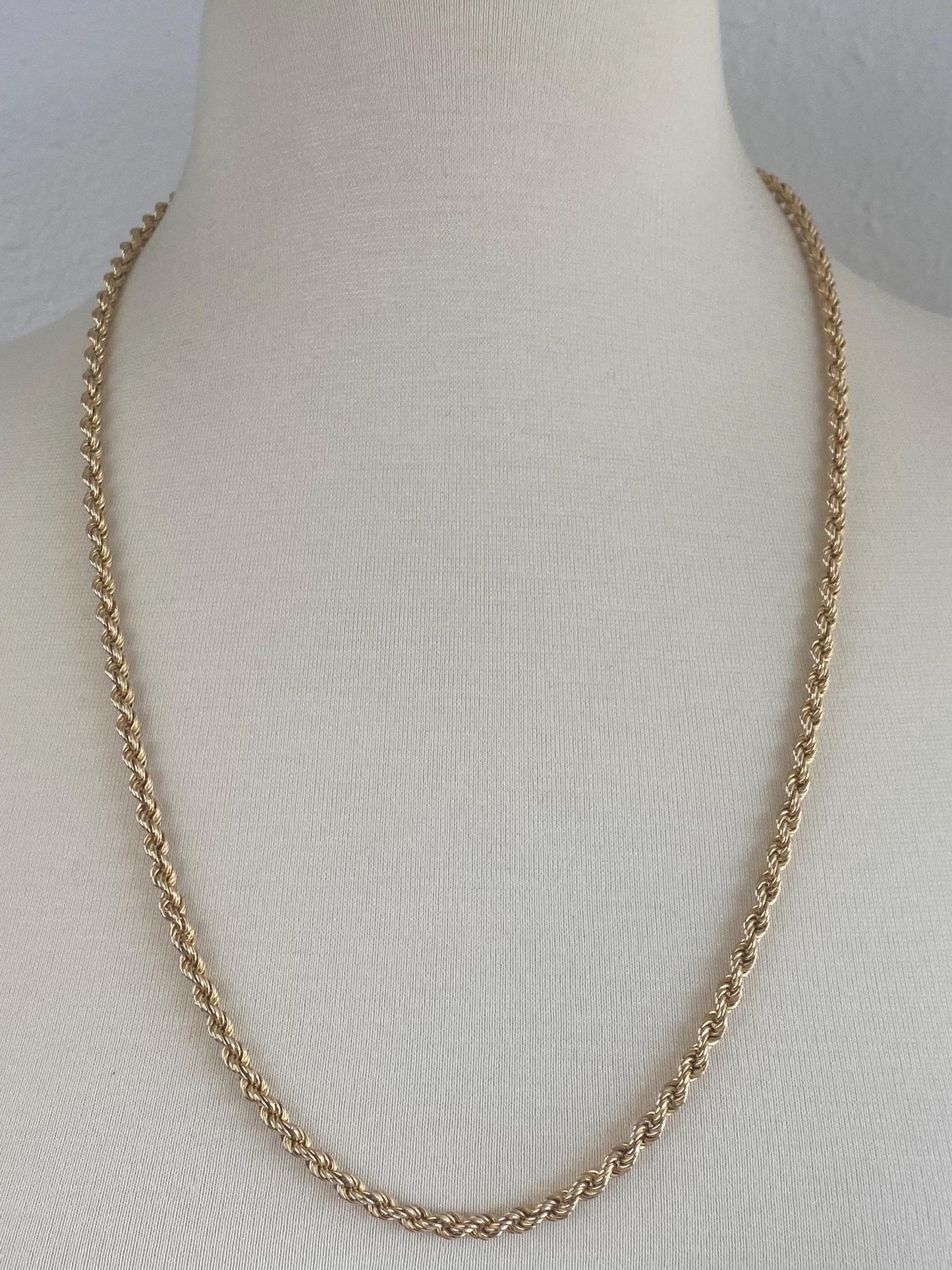 Vintage 14k Yellow Gold Long Rope Chain Necklace - 27 inches