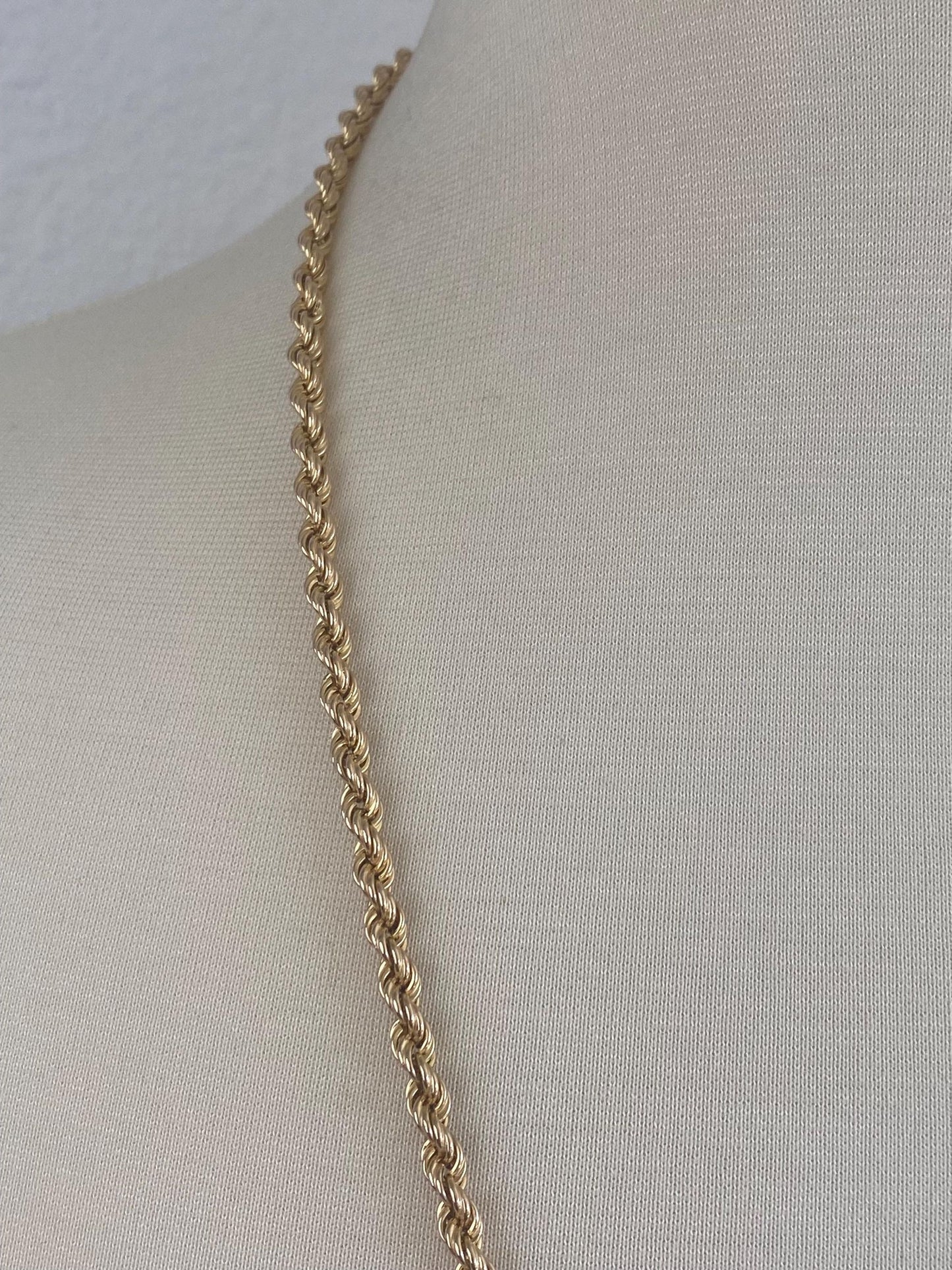 Vintage 14k Yellow Gold Long Rope Chain Necklace - 27 inches