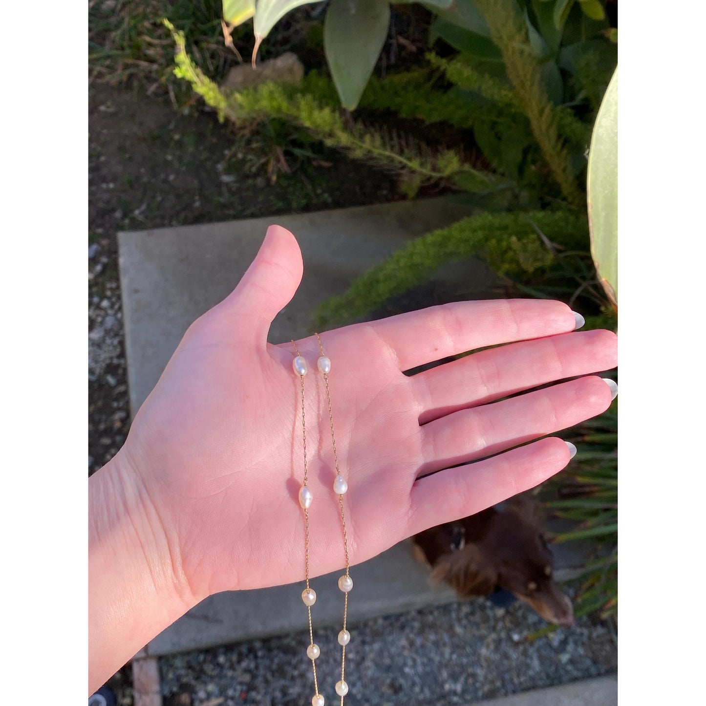 Vintage Solid 14k Yellow Gold Pearl Dainty Chain Necklace - 31 inches