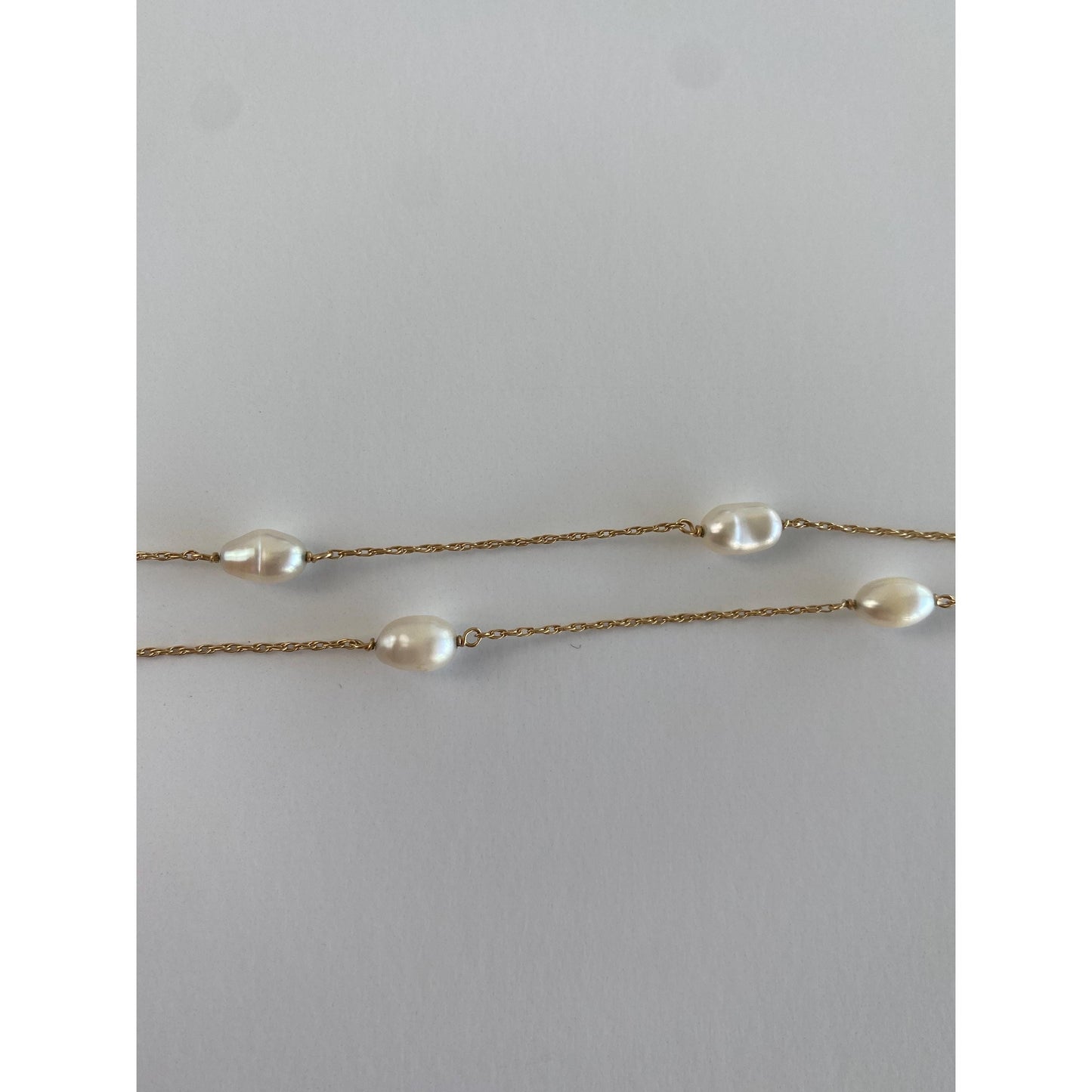 Vintage Solid 14k Yellow Gold Pearl Dainty Chain Necklace - 31 inches