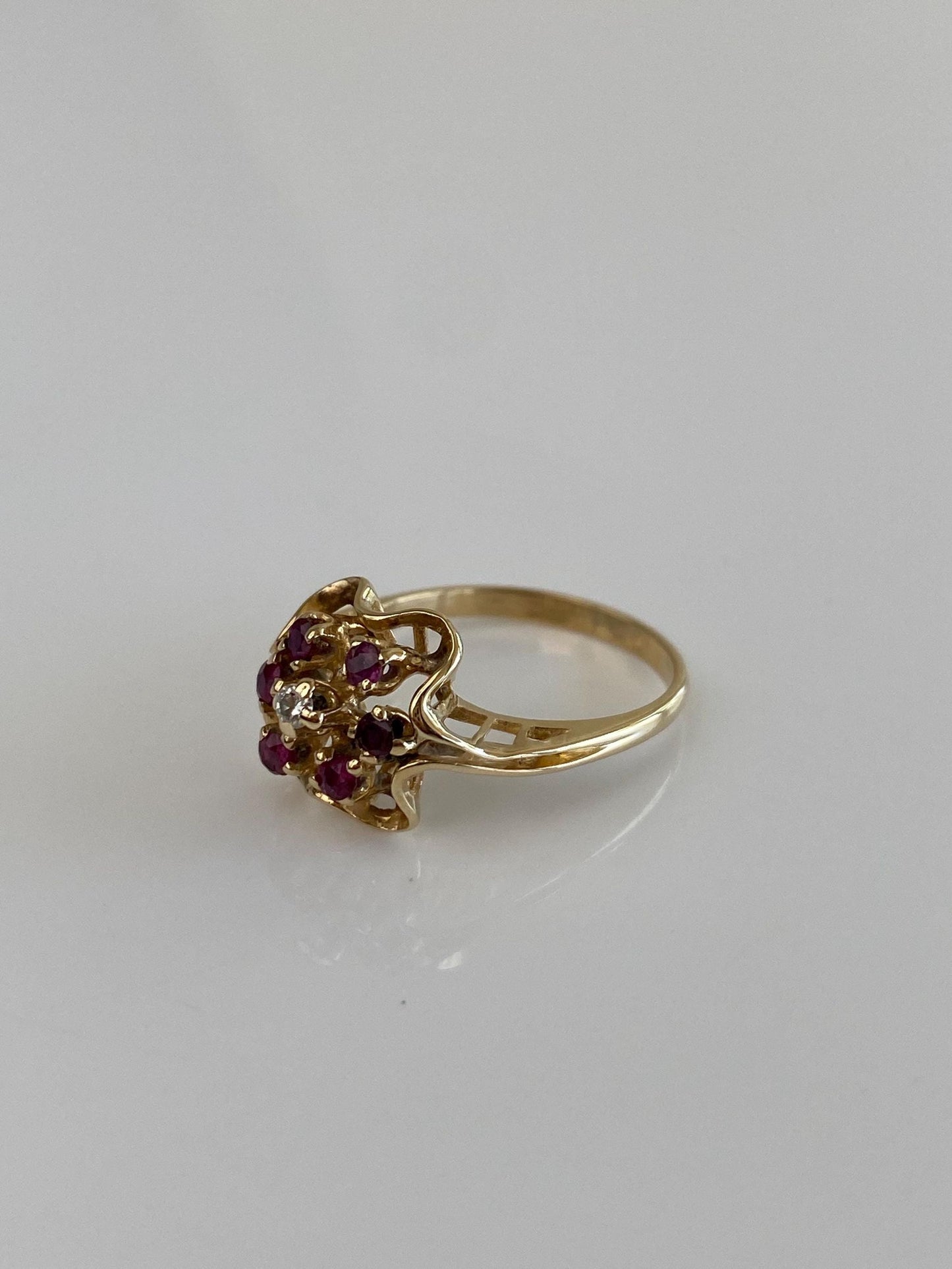 Solid 14k Yellow Gold Diamond Pink Sapphire Halo Ring - Size 6.25