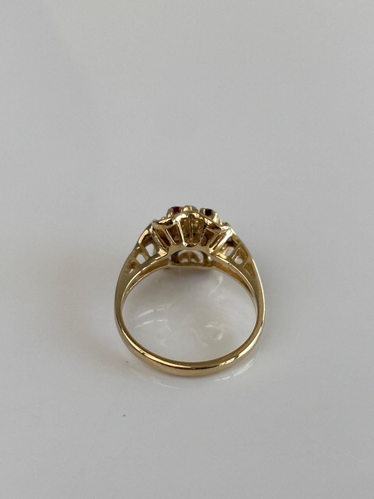 Solid 14k Yellow Gold Diamond Pink Sapphire Halo Ring - Size 6.25