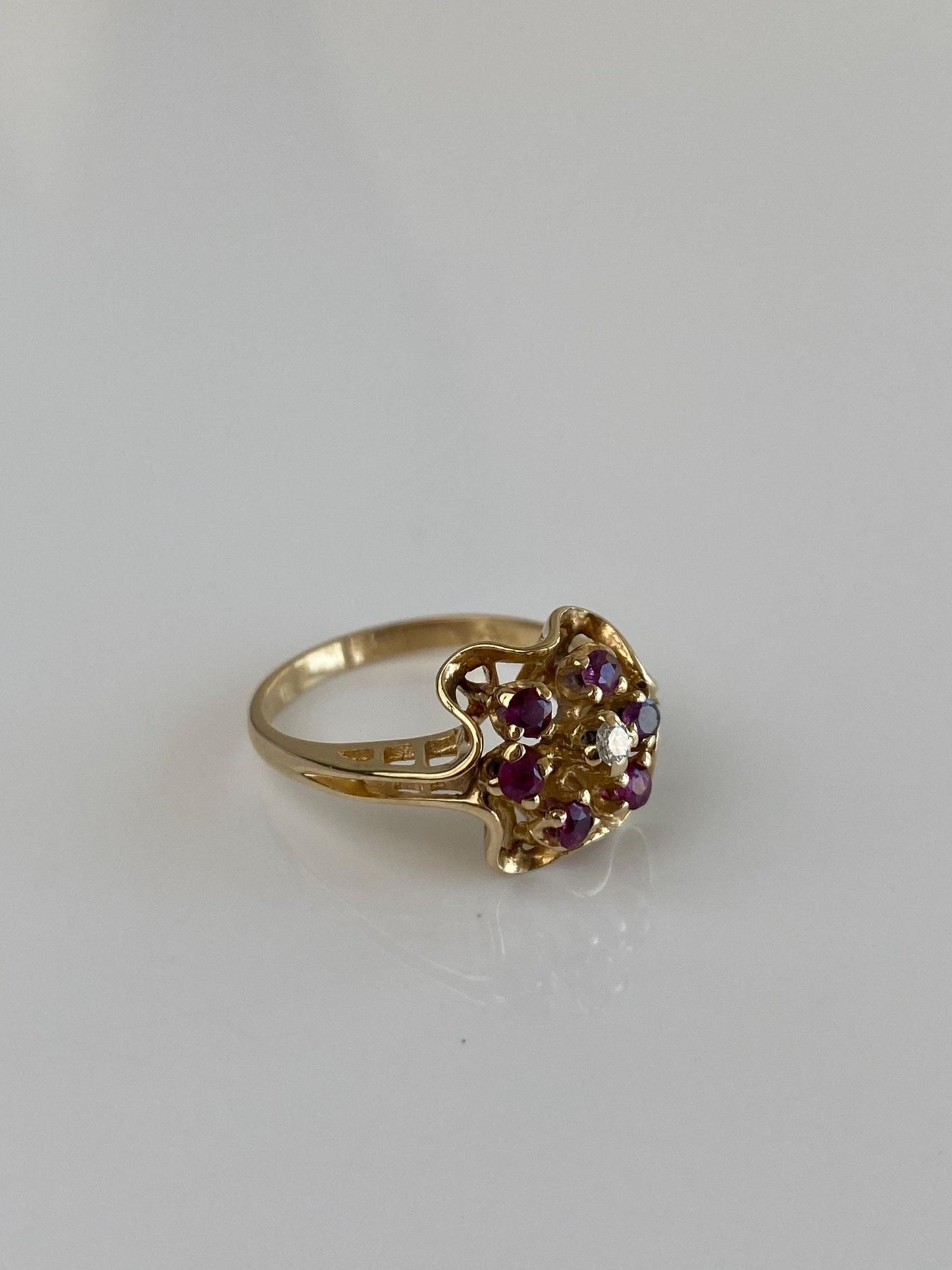 Solid 14k Yellow Gold Diamond Pink Sapphire Halo Ring - Size 6.25