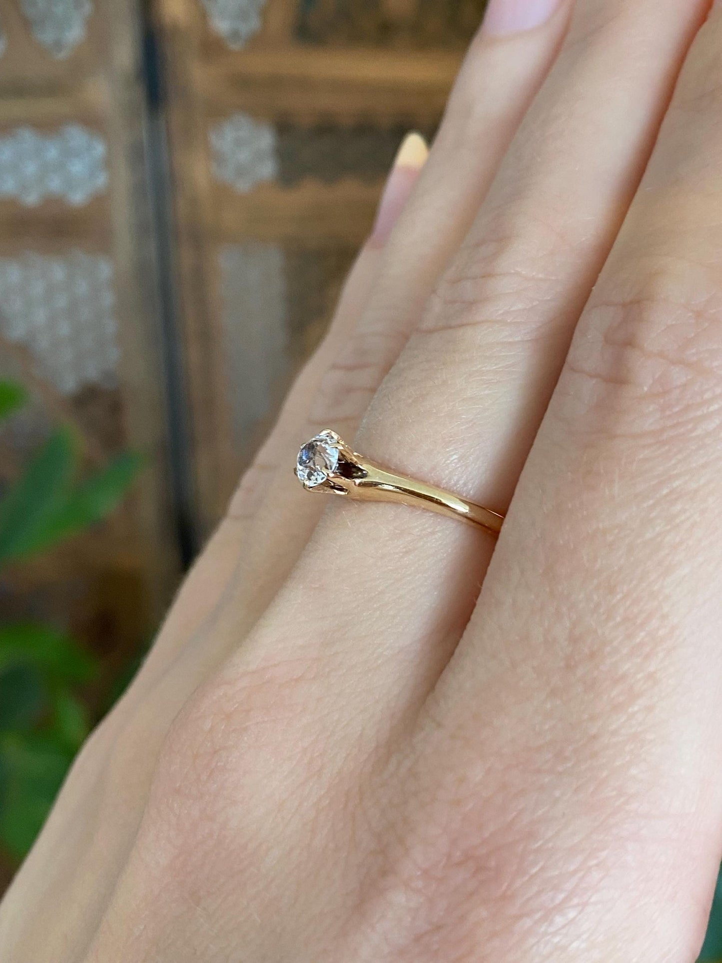 Vintage Solid 10k Yellow Gold Clear Sapphire Ring - Size 6