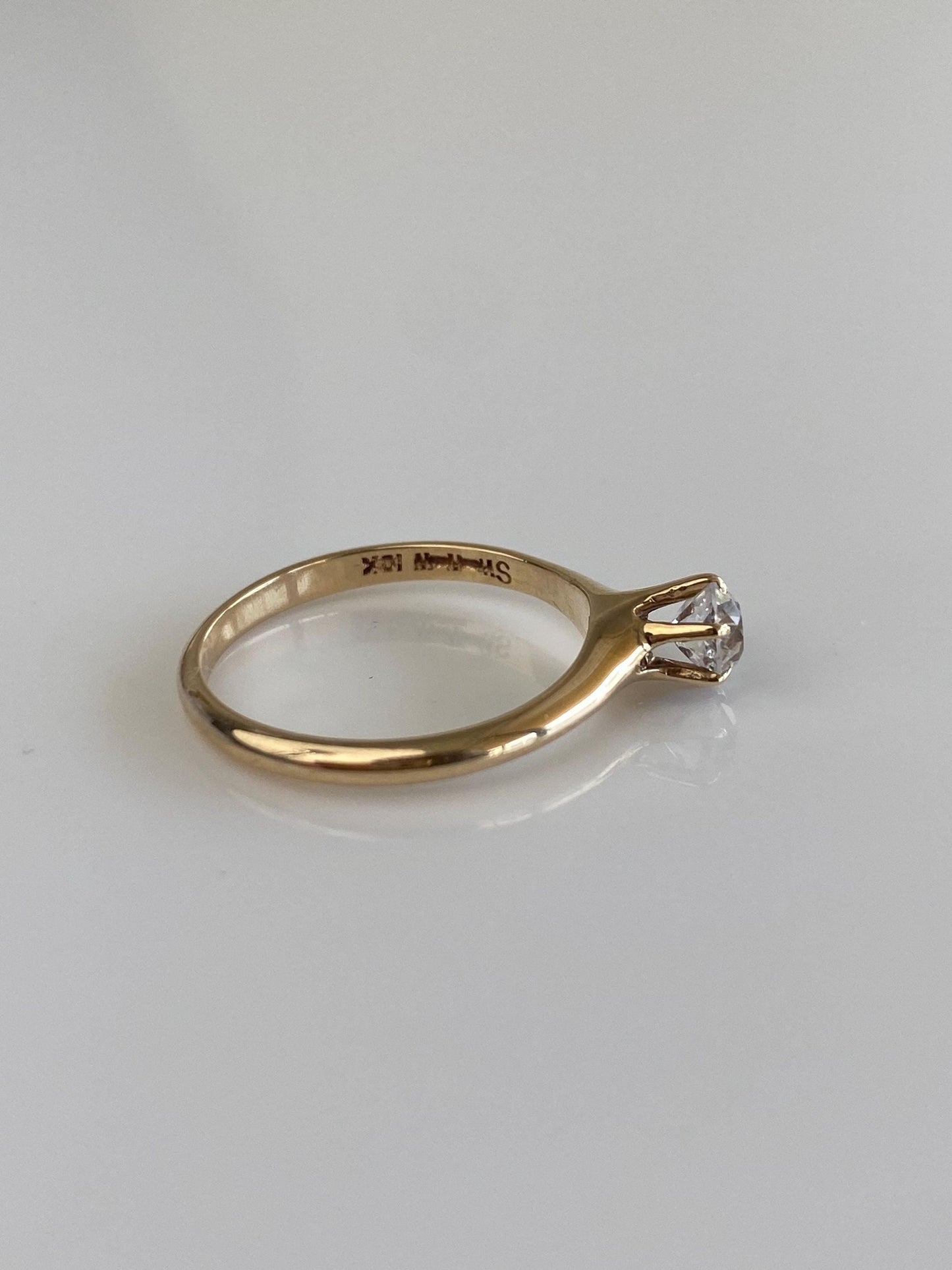 Vintage Solid 10k Yellow Gold Clear Sapphire Ring - Size 6