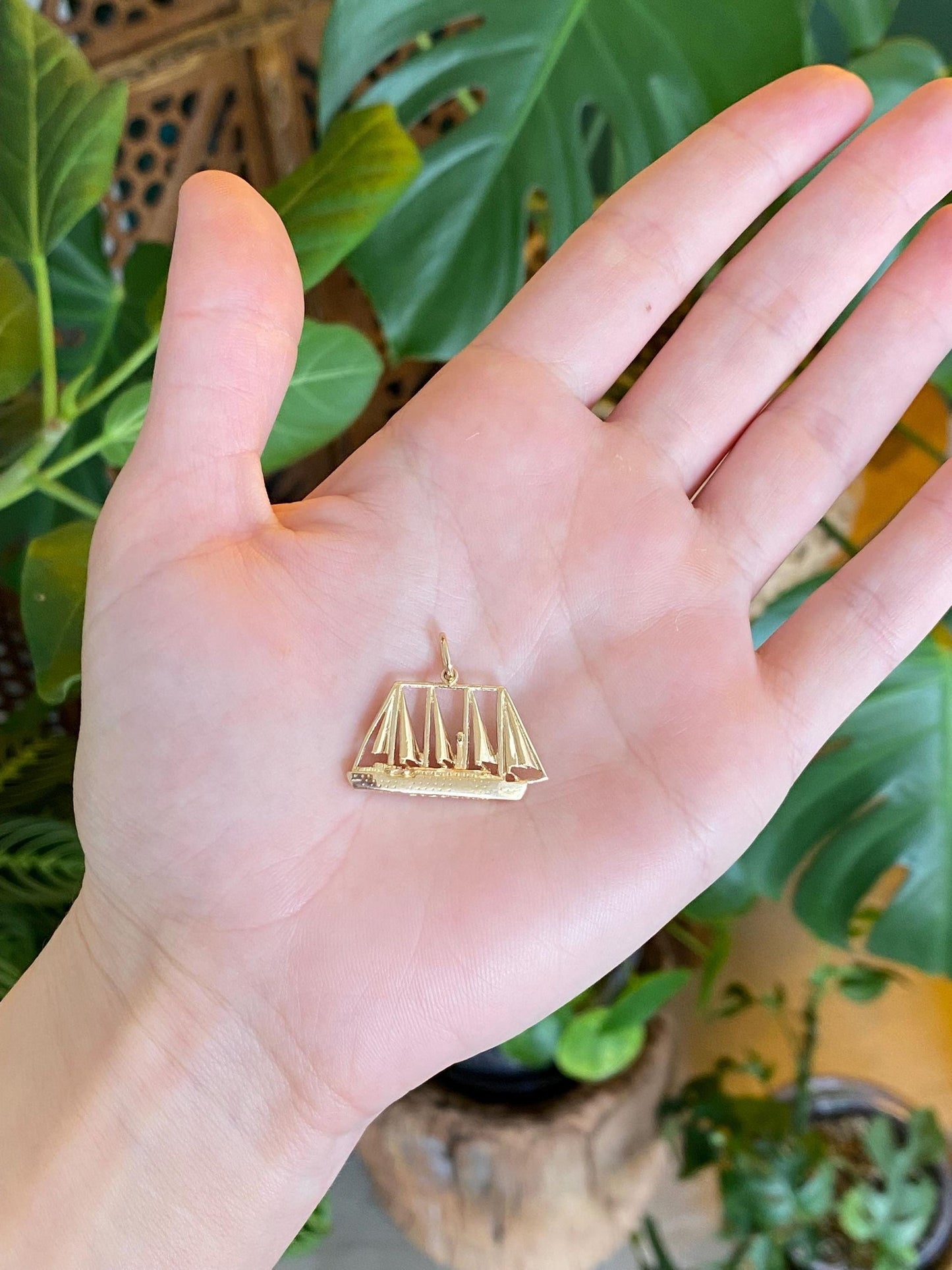 Vintage Solid 14k Yellow Gold Windstar Sailboat Charm