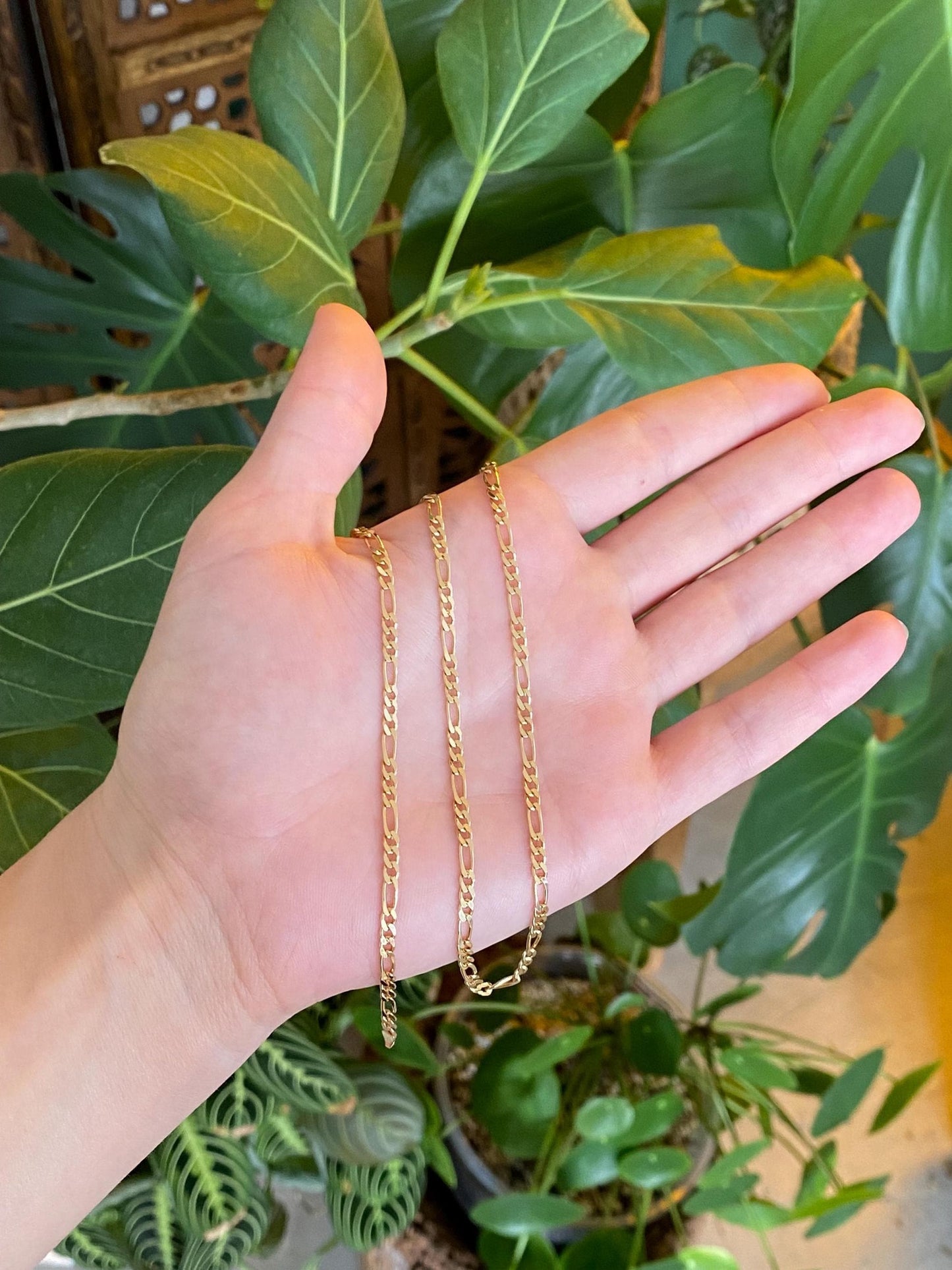 Vintage Solid 14k Yellow Gold Figaro Chain Necklace - 18 inches