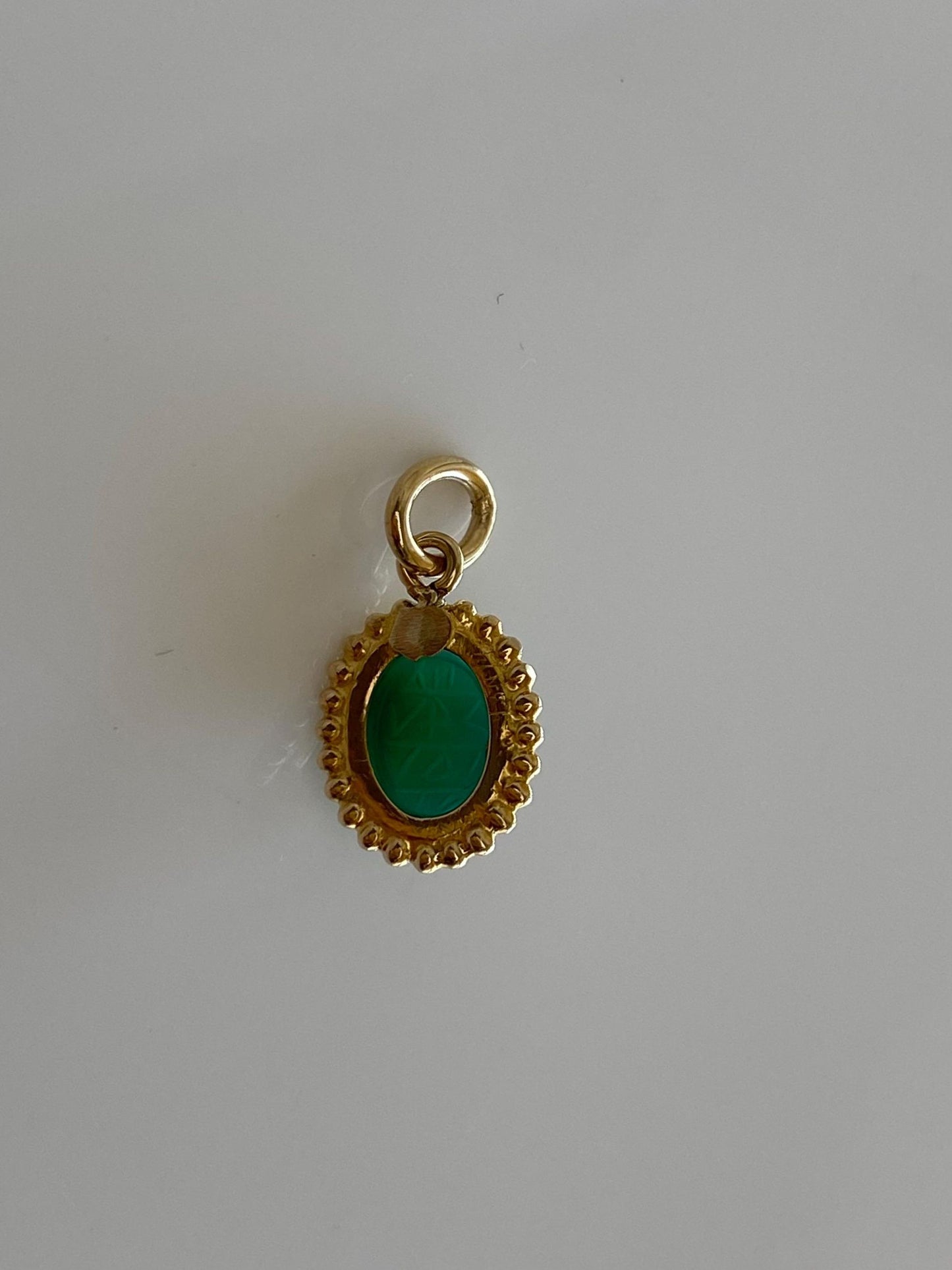 Vintage Solid 14k Yellow Gold Carved Green Chalcedony Scarab Stick Pin Conversion Charm