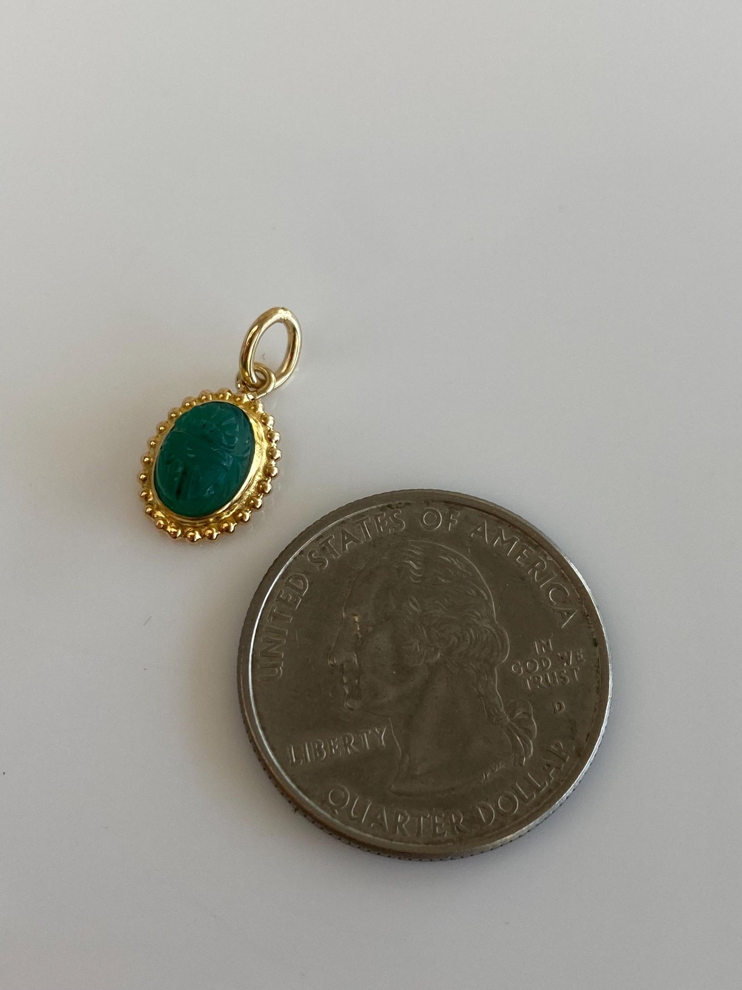Vintage Solid 14k Yellow Gold Carved Green Chalcedony Scarab Stick Pin Conversion Charm