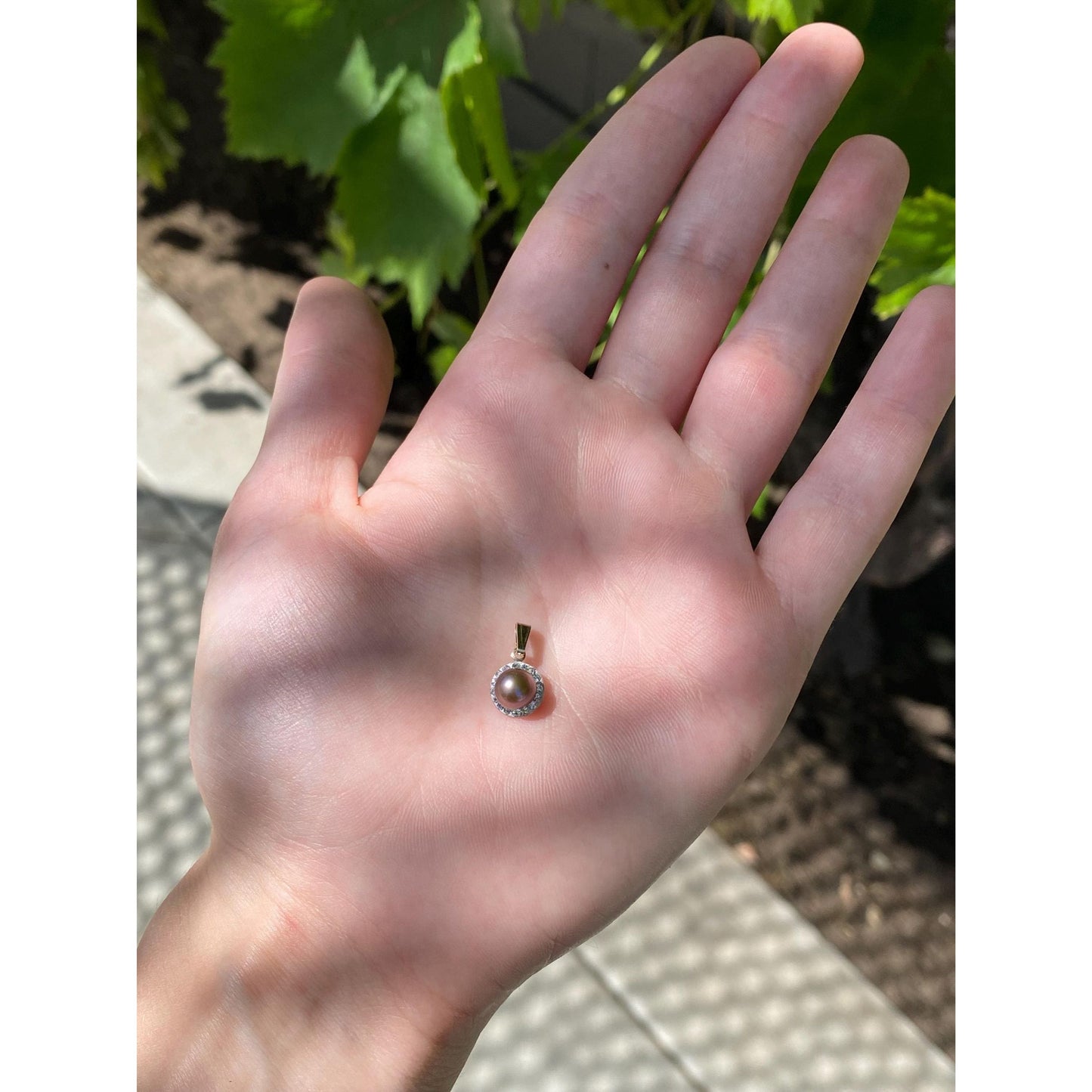 Vintage Solid 10k Yellow Gold Peacock Pearl Cubic Zirconia Halo Charm